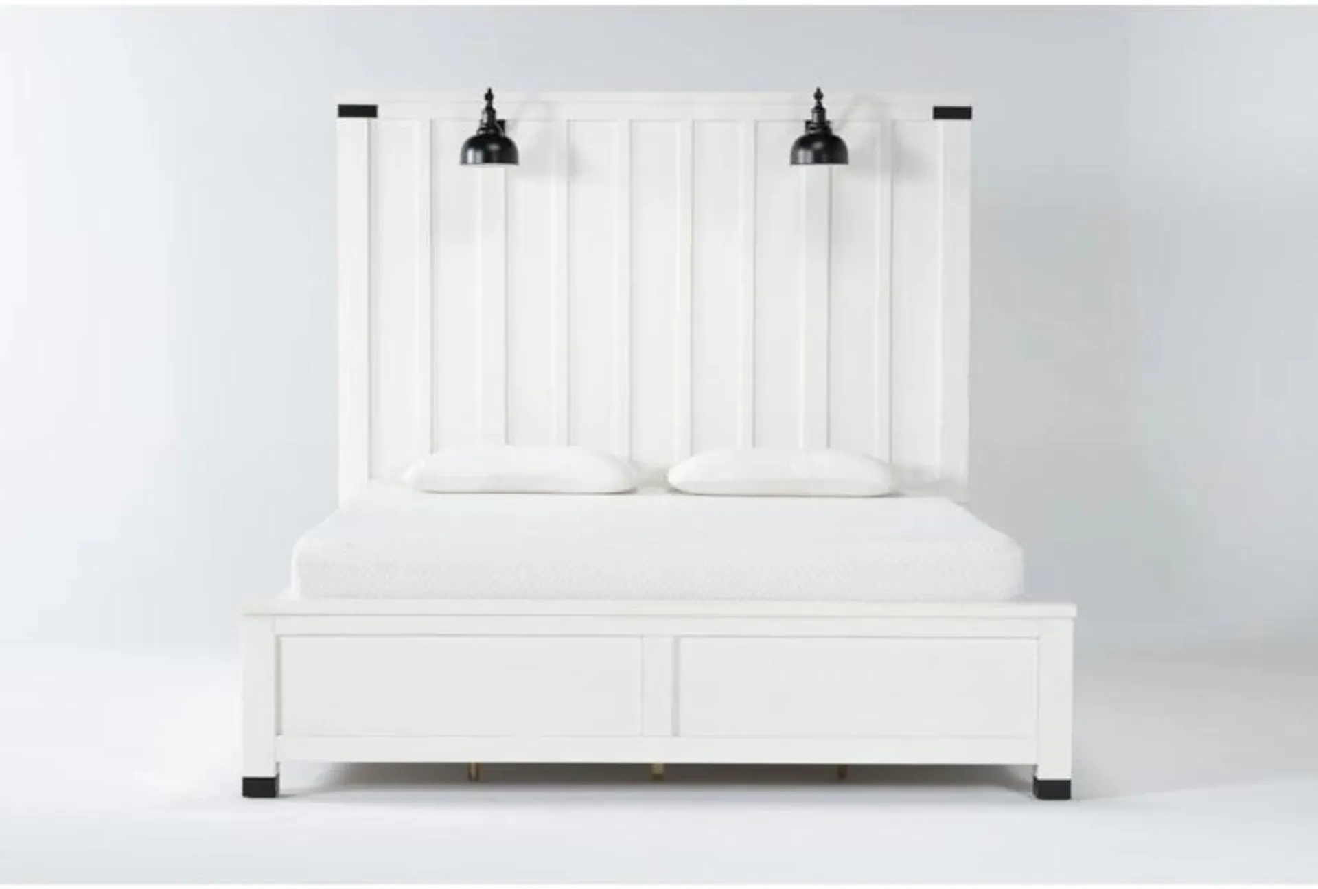 Wade White Queen Wood Panel Bed with LED Lights