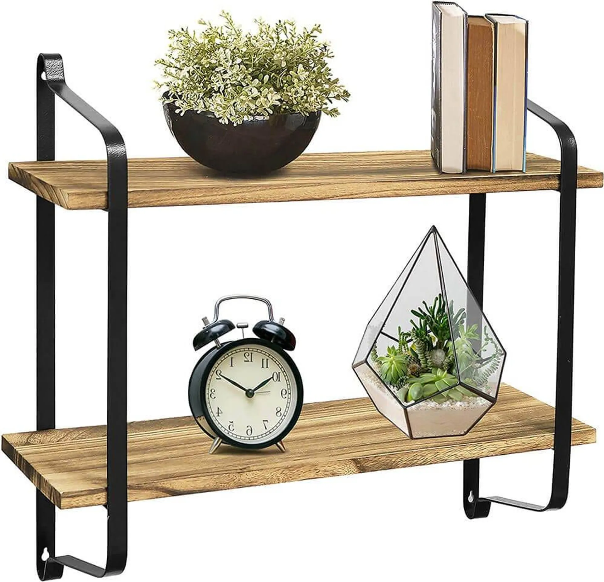 Greenco 2-Tier Rustic Floating Shelves, Brown