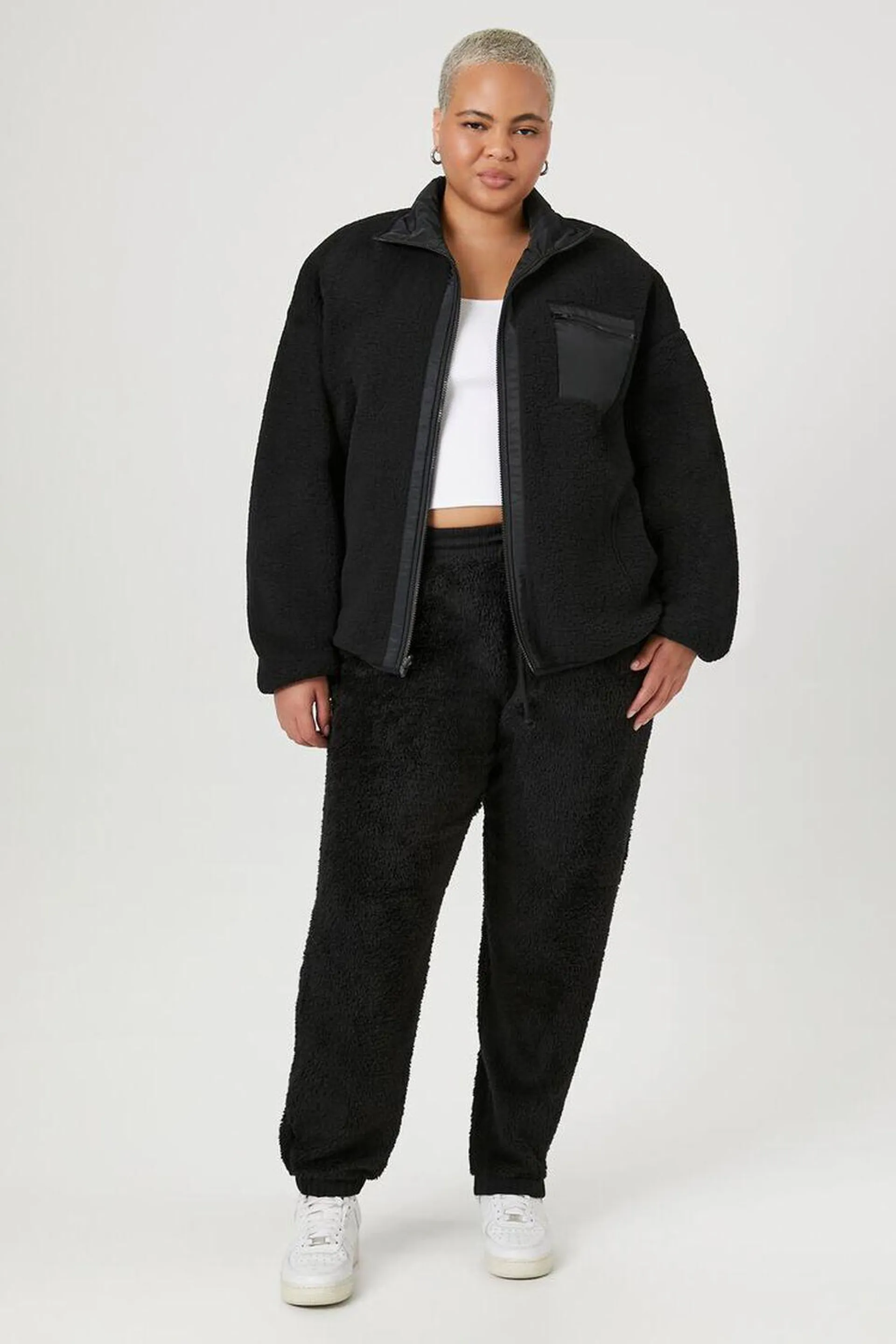 Plus Size Faux Shearling Drawstring Joggers