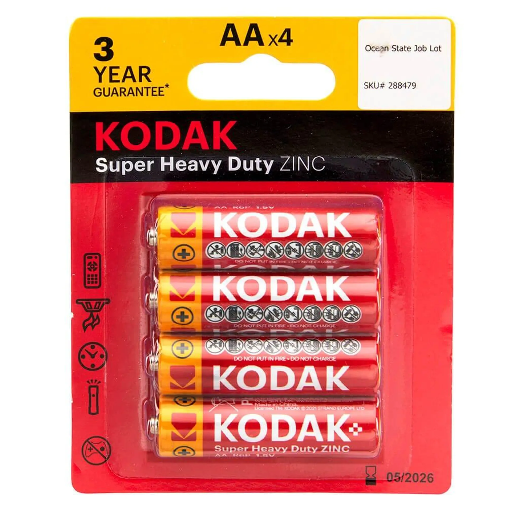 Kodak Super Heavy-Duty Zinc AA Batteries, 4 Count