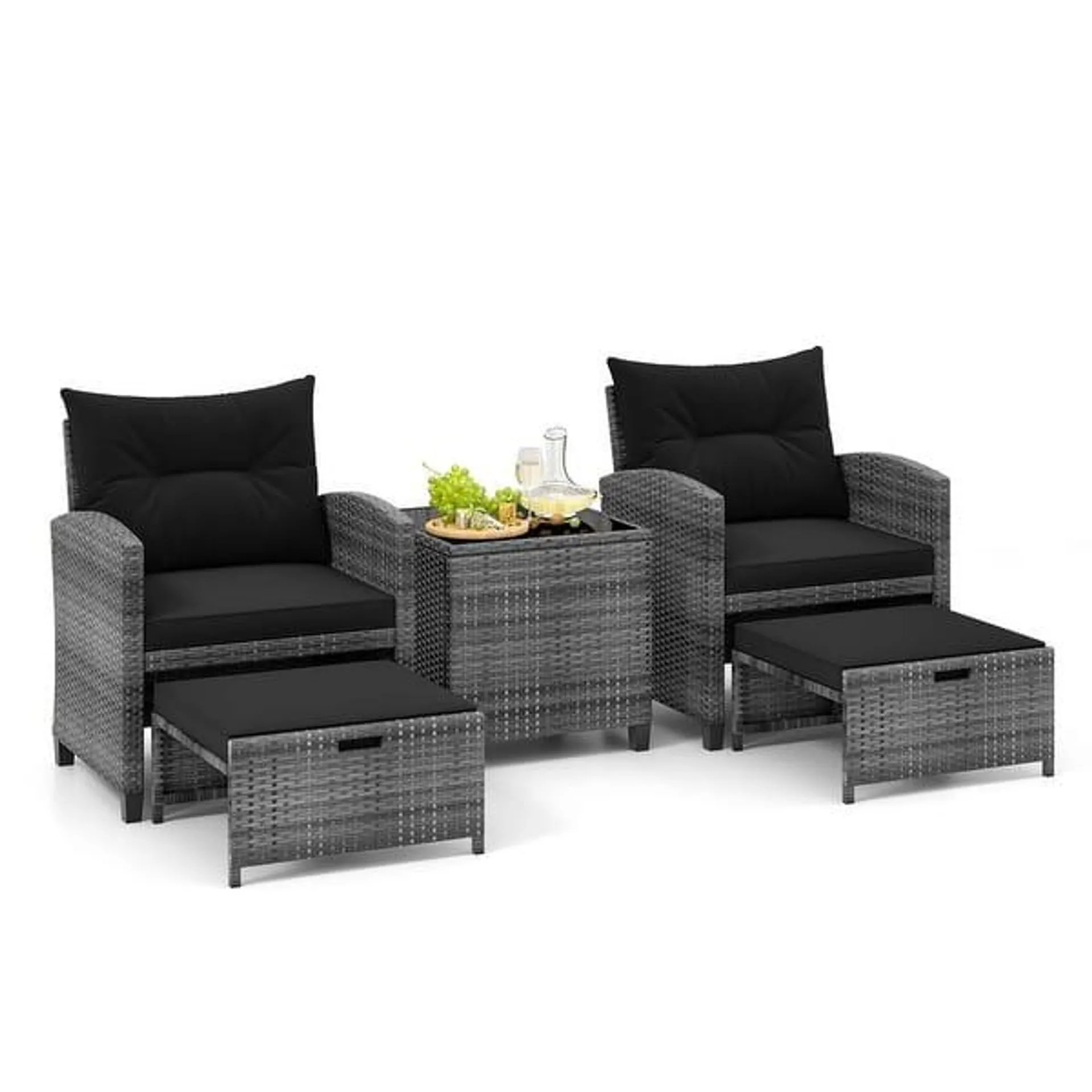 Costway 5 Piece Patio Rattan Furniture with 2 Ottomans & Tempered - See Details