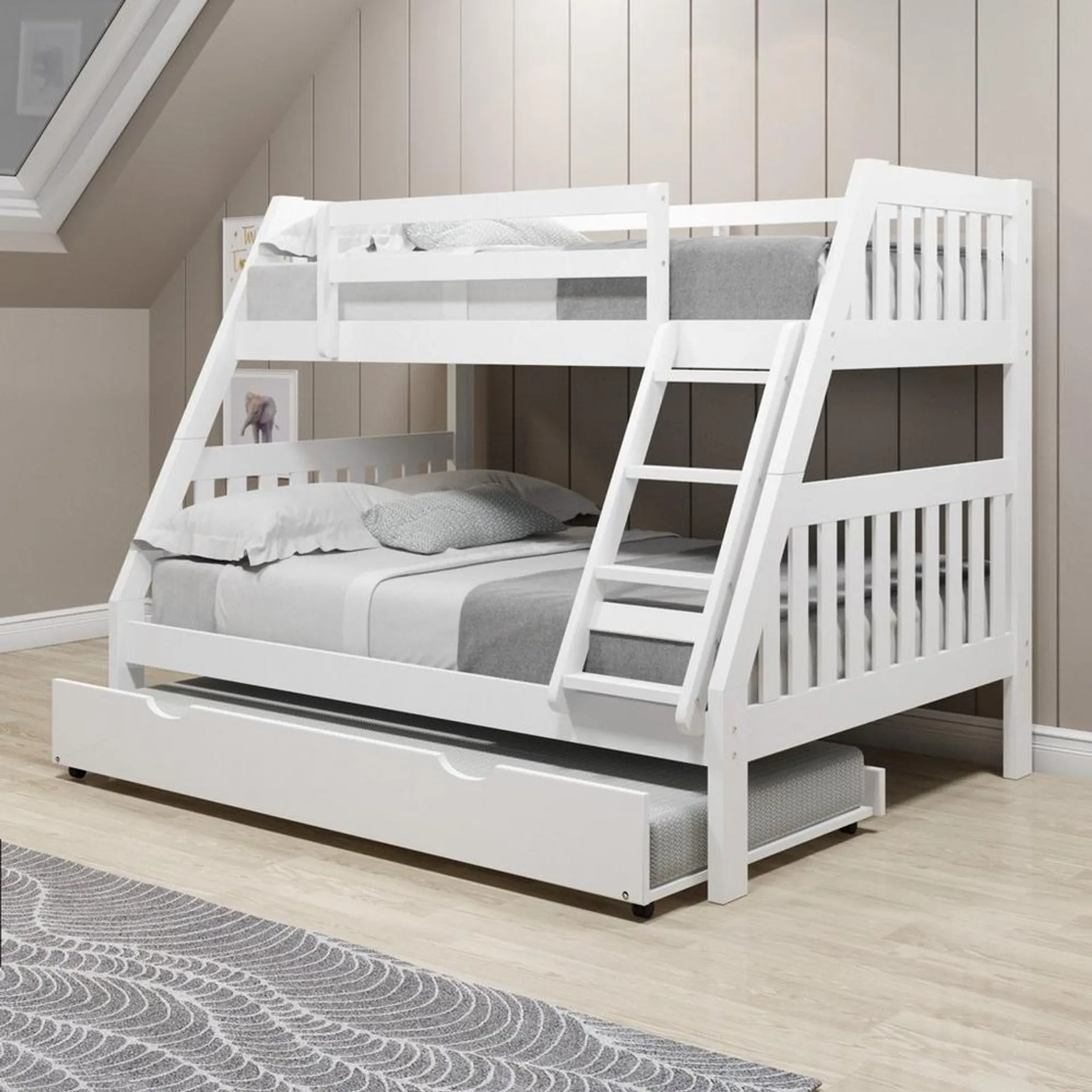 Austin Twin over Full White Mission Bunk Bed with Trundle