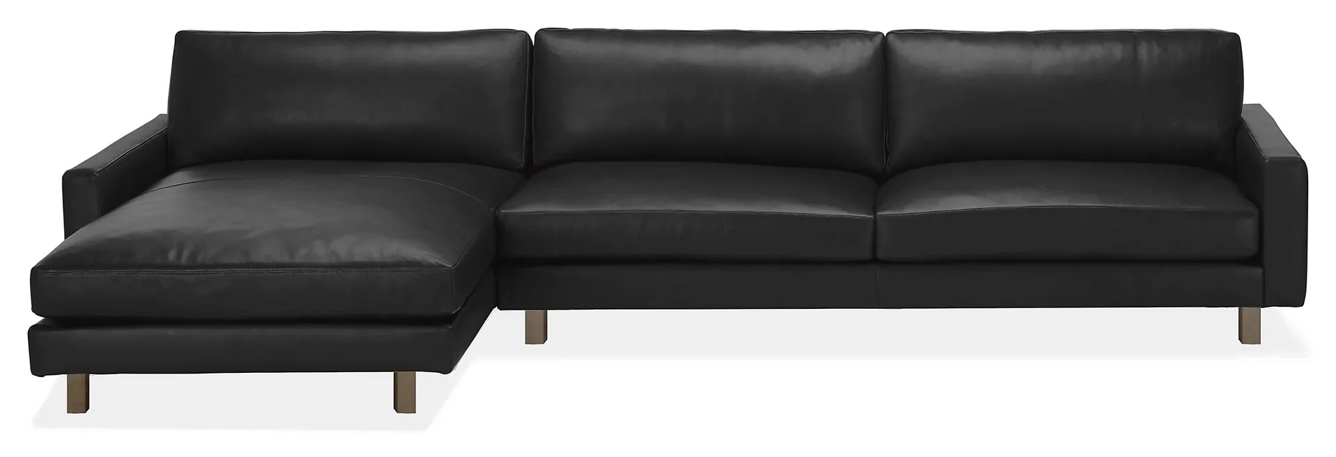 Pierson 129" Sofa w/Left-Arm Chaise in Urbino Black Leather with Charcoal Legs