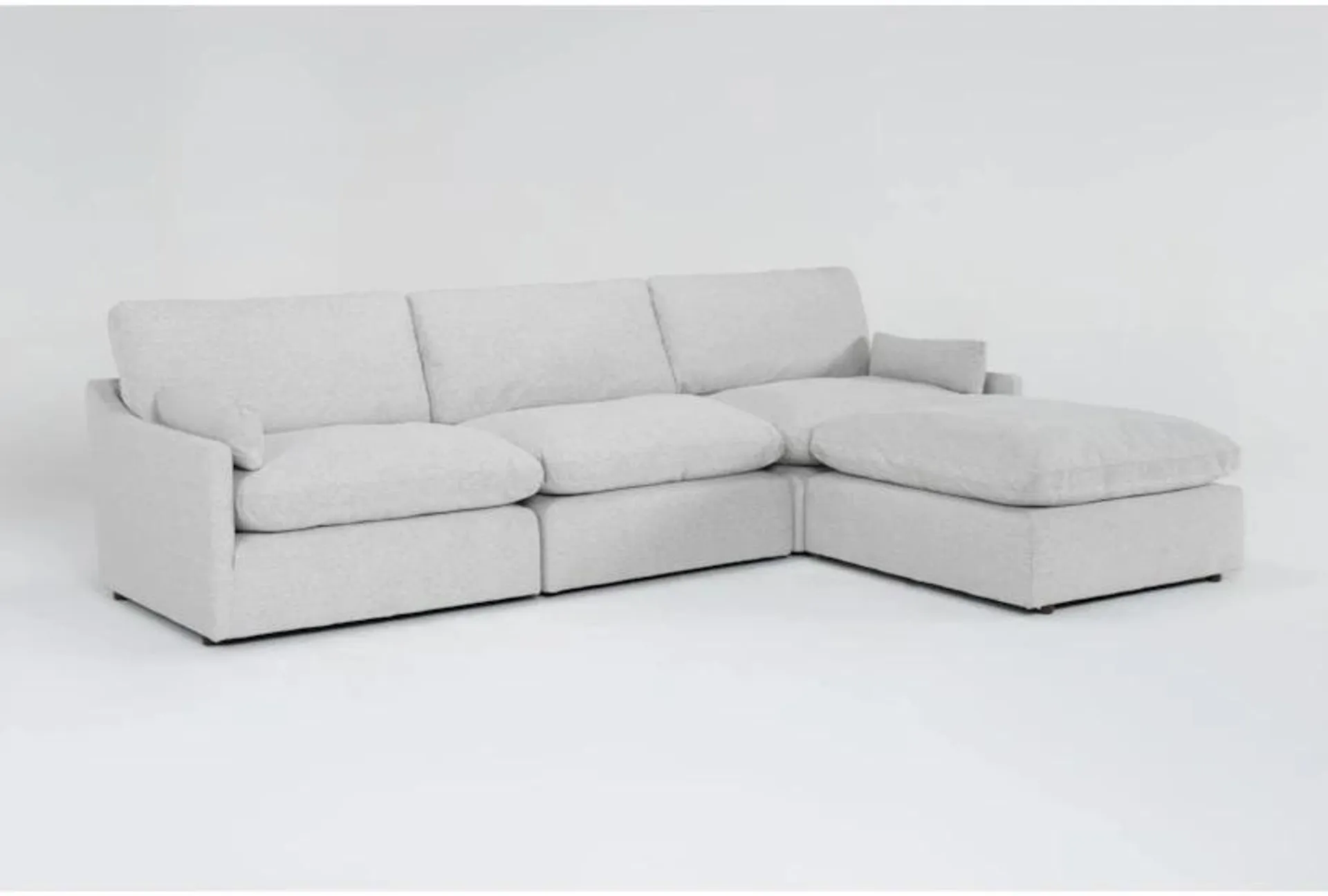 Alana Linen Grey Fabric Modular 3 Piece Sofa with Ottoman