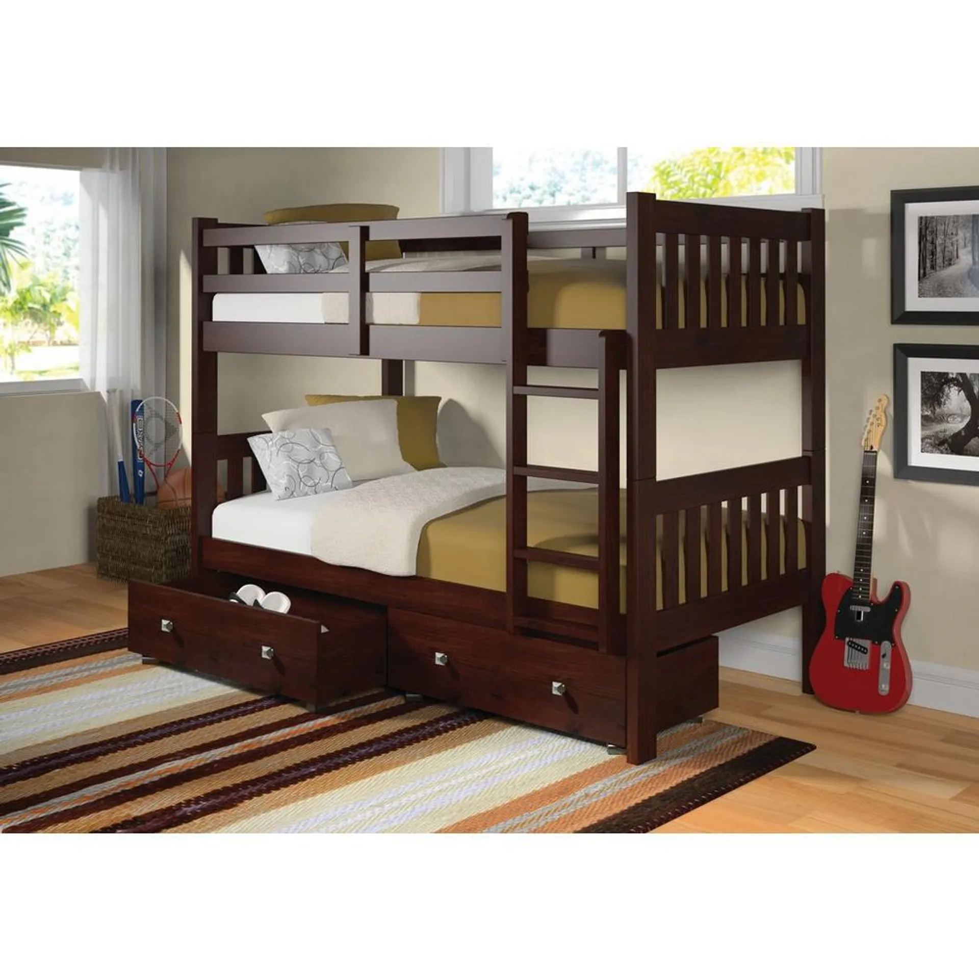 Austin Twin over Twin Cappuccino Misson Bunk Bed with Drawers