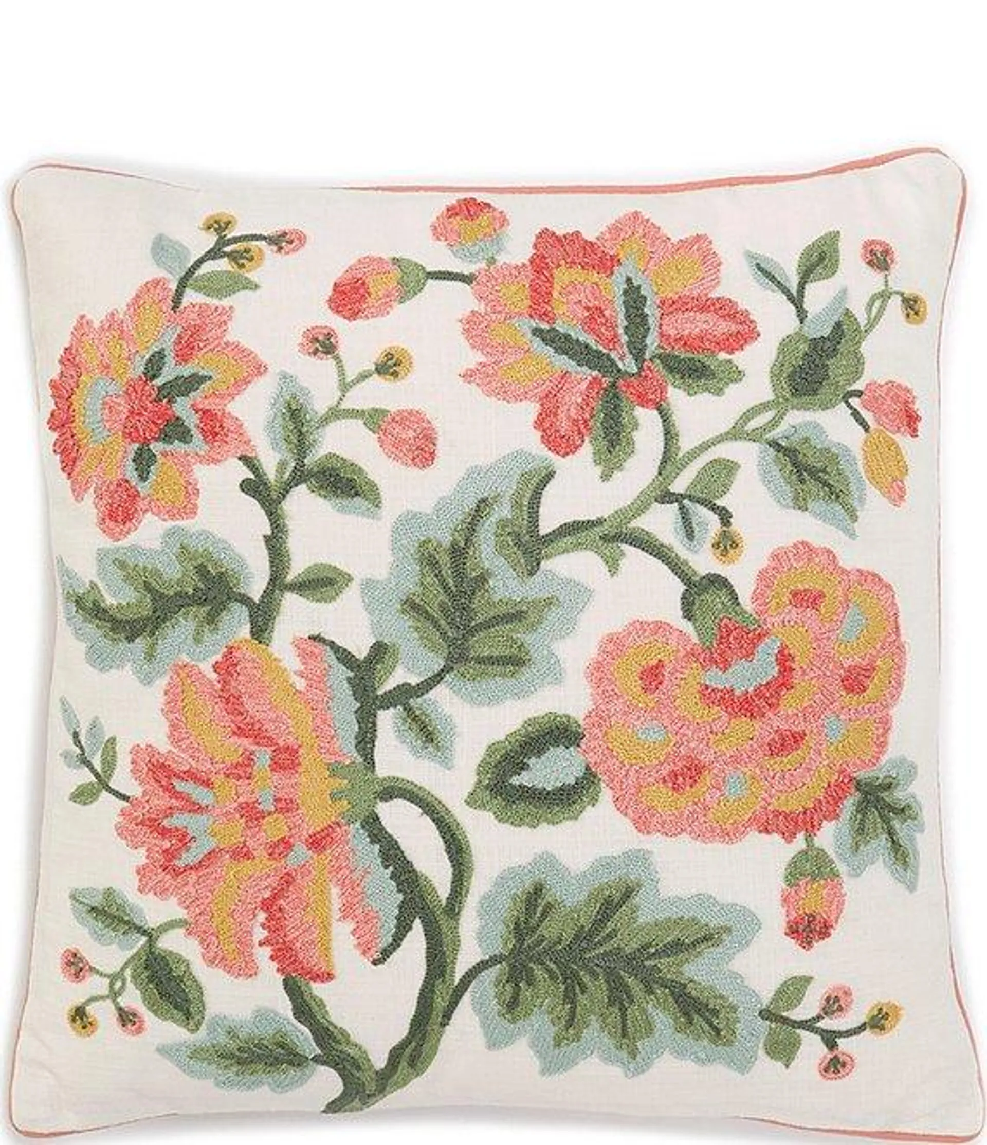 Embroidered Floral Spray Square Pillow