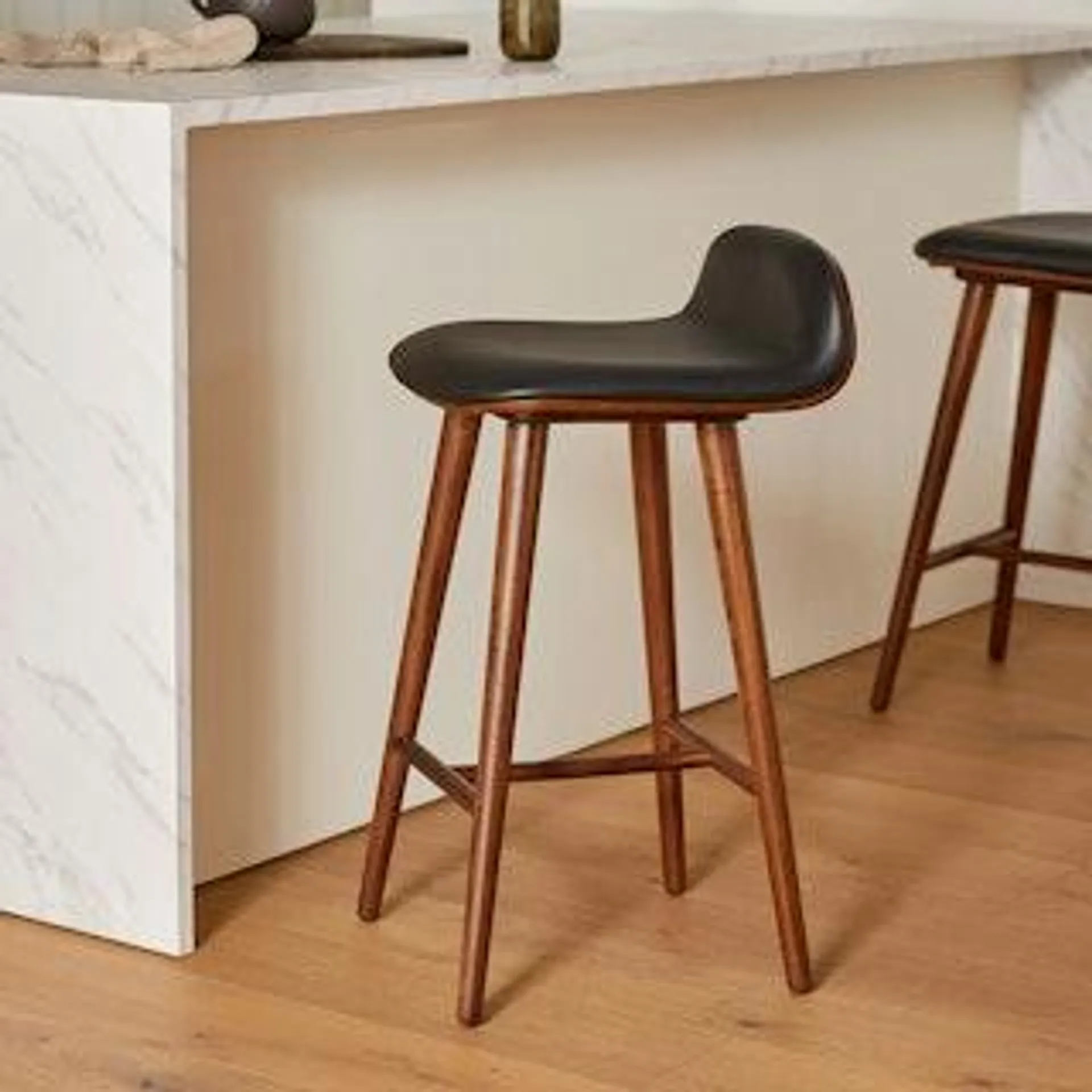 Sede Leather Counter Stool - Walnut and Black