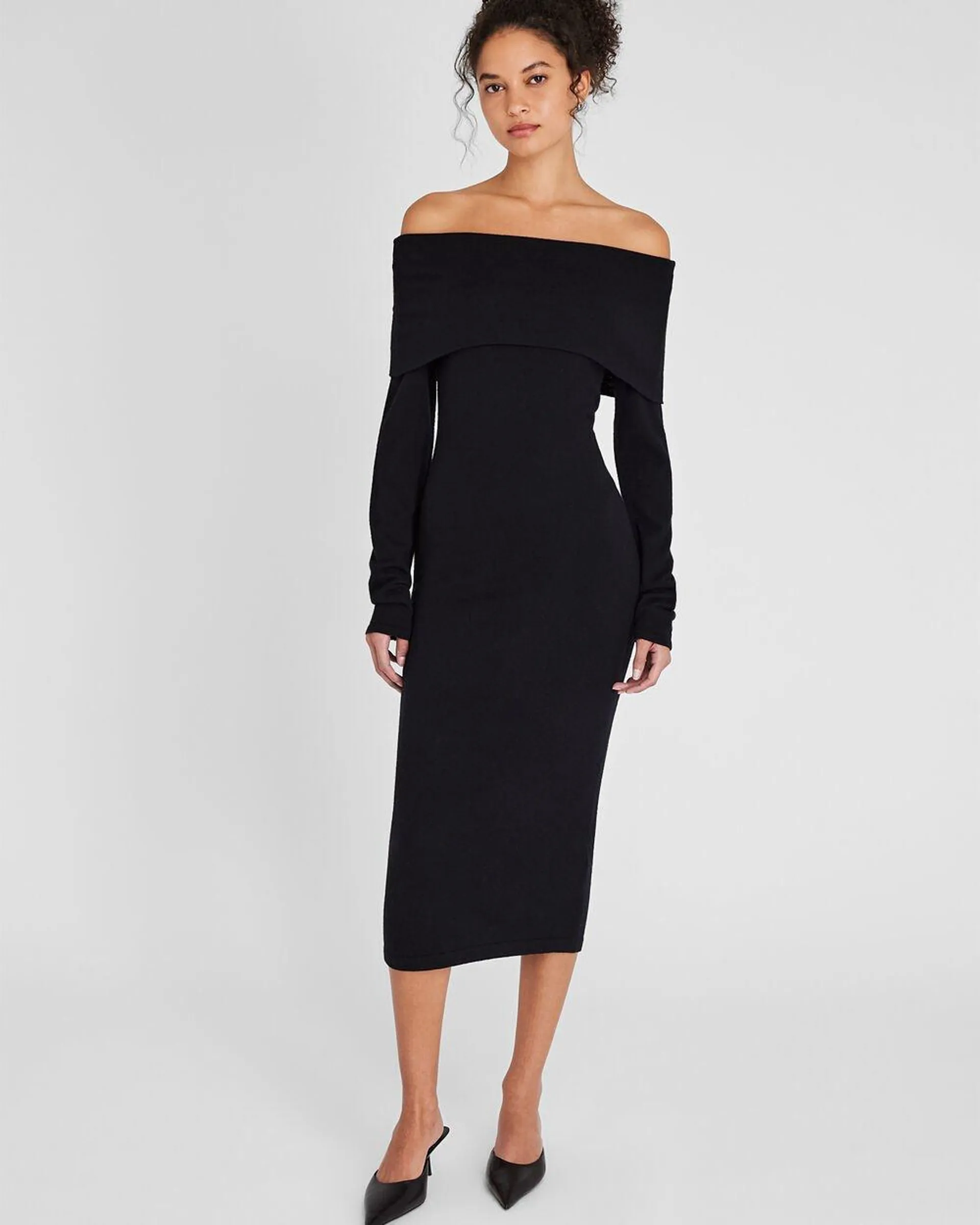 Off-The-Shoulder Cashmere Midi Dress