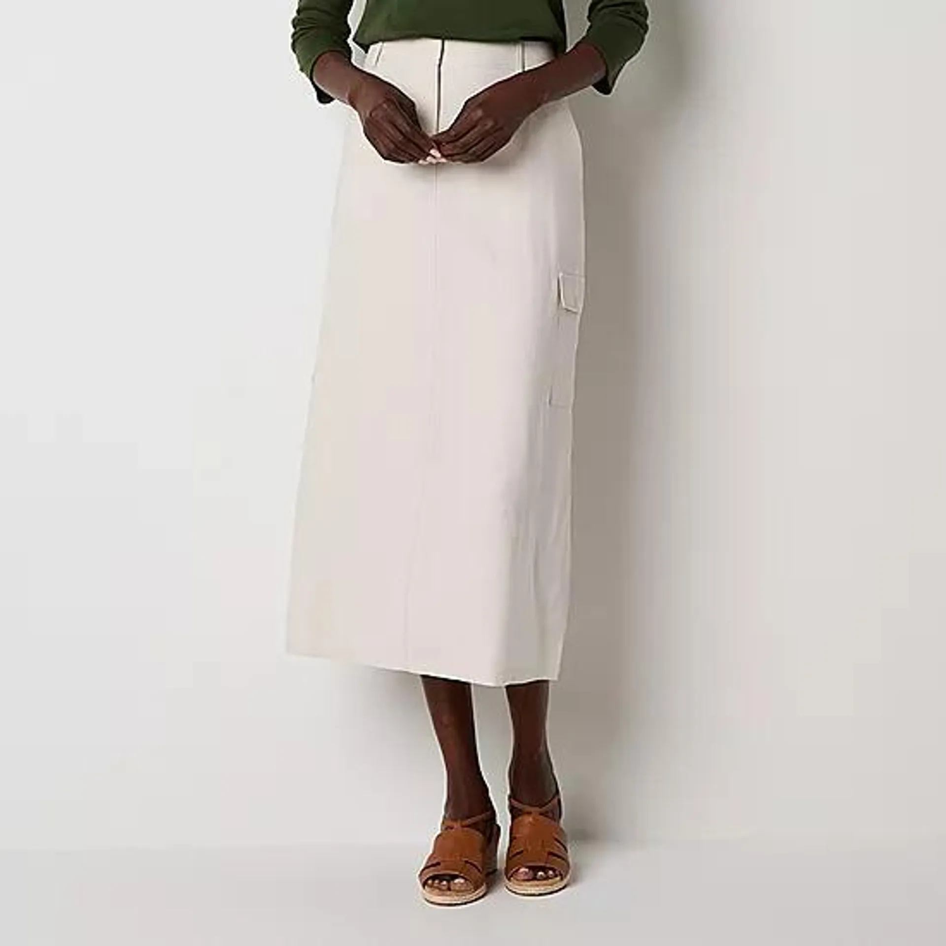 new! Liz Claiborne Womens Mid Rise Midi A-Line Cargo Skirt