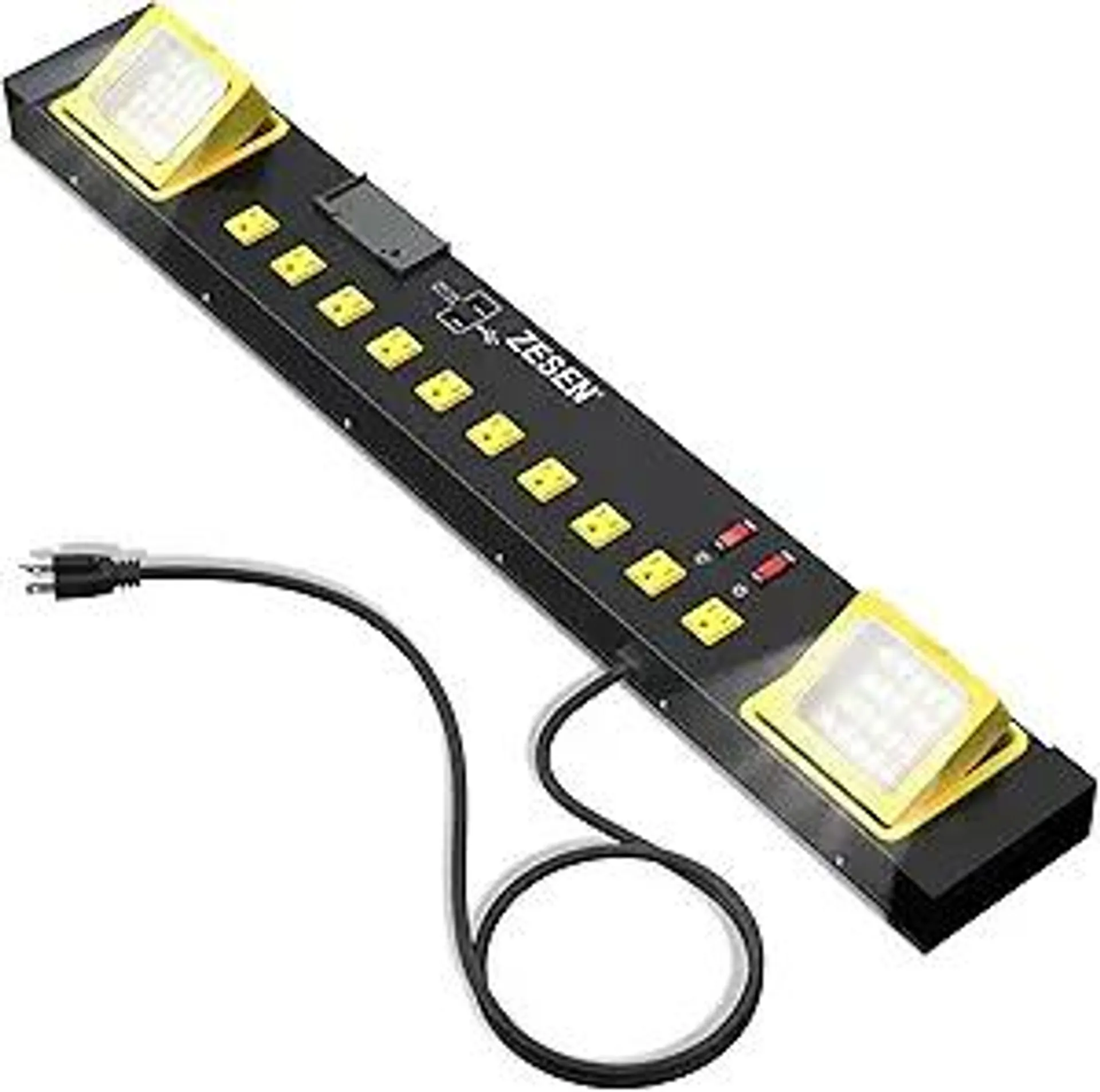10 Outlet Power Strip with LED Worklight, Heavy Duty Metal Power Strip Surge Protector 4ft Cord with 2-Port USB Charge, ETL Listed for Workshop Garage Office Home