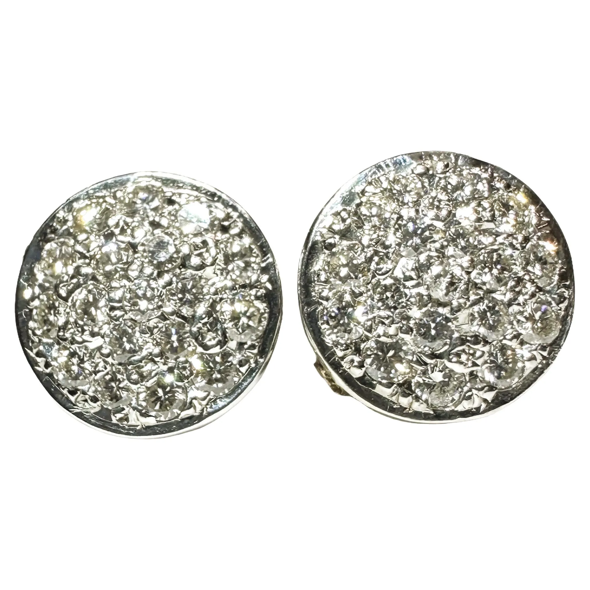 18K White Gold 1.5 ct Pave Diamond Stud Earrings with Appraisal VS2