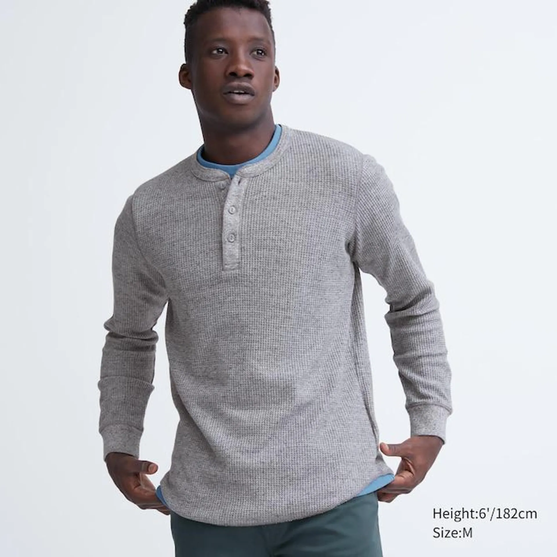 Waffle Henley Neck Long-Sleeve T-Shirt