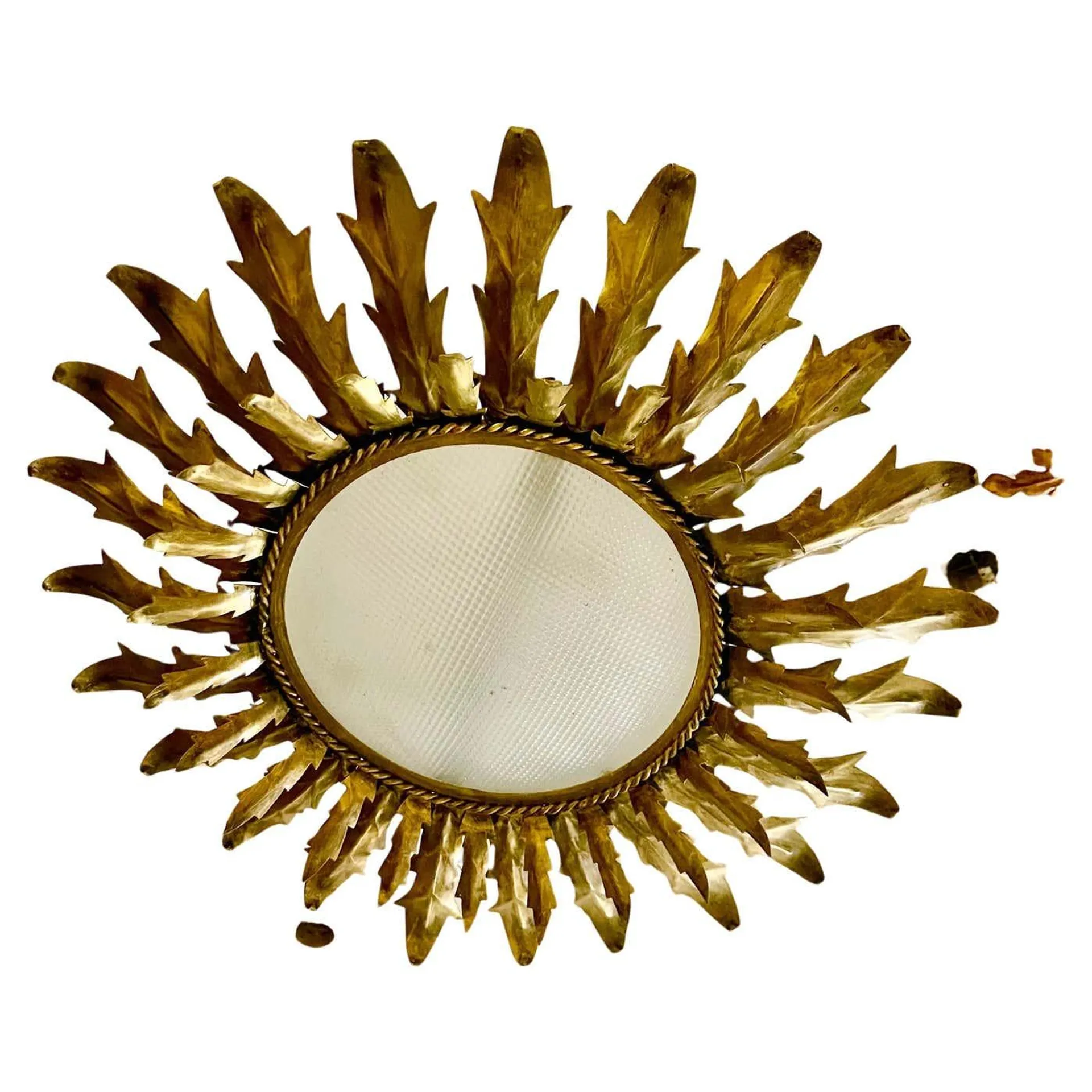 Large Spanish Sunburst Flush Mount round curve glass , circa 1950