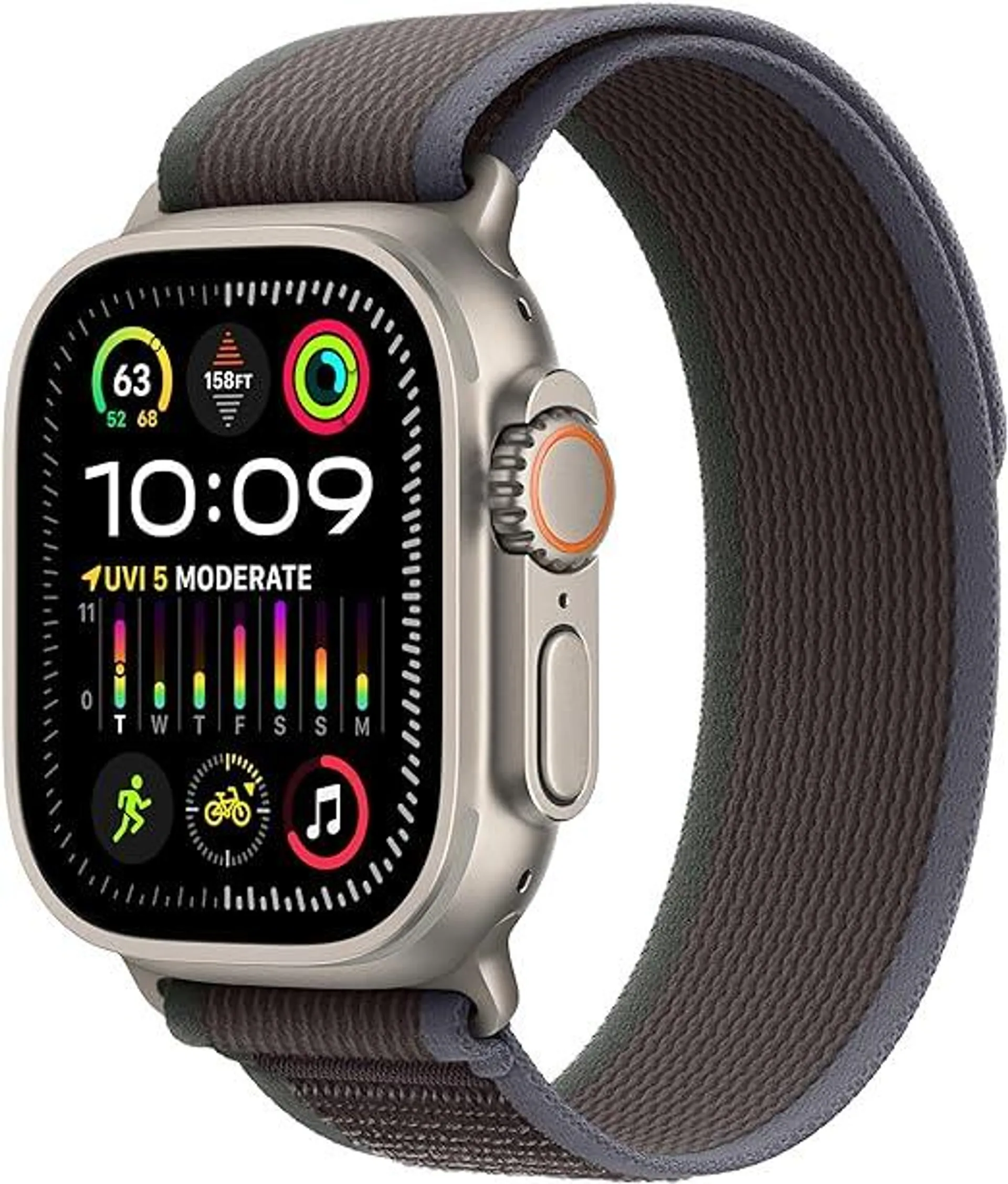 Apple Watch Ultra 2 [GPS + Cellular 49mm] Smartwatch with Rugged Titanium Case & Blue/Black Trail Loop M/L. Fitness Tracker, Precision GPS, Action Button, Extra-Long Battery Life, Carbon Neutral