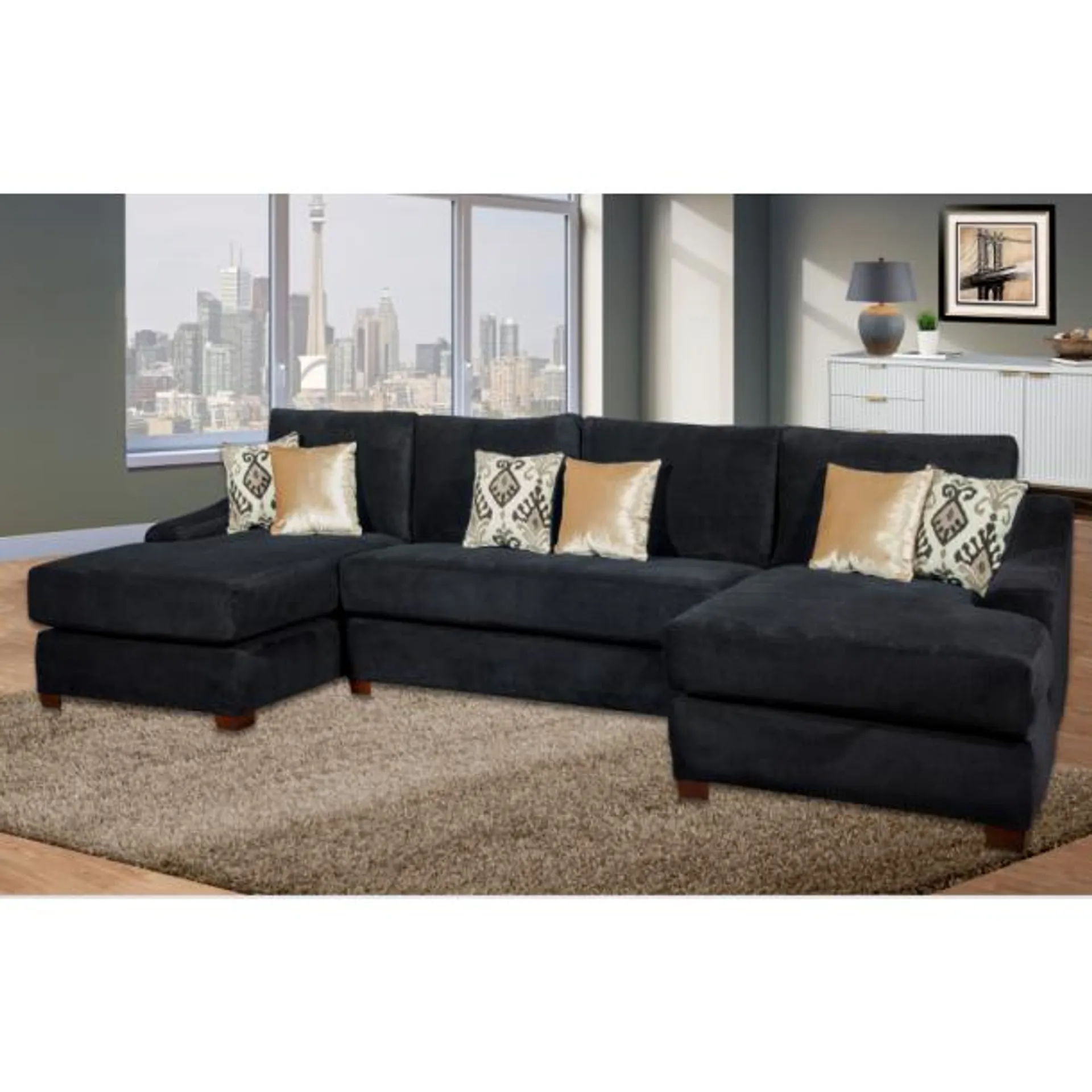 Emperor 3-Piece Sofa Chaise Set by Arely's Furniture - Black