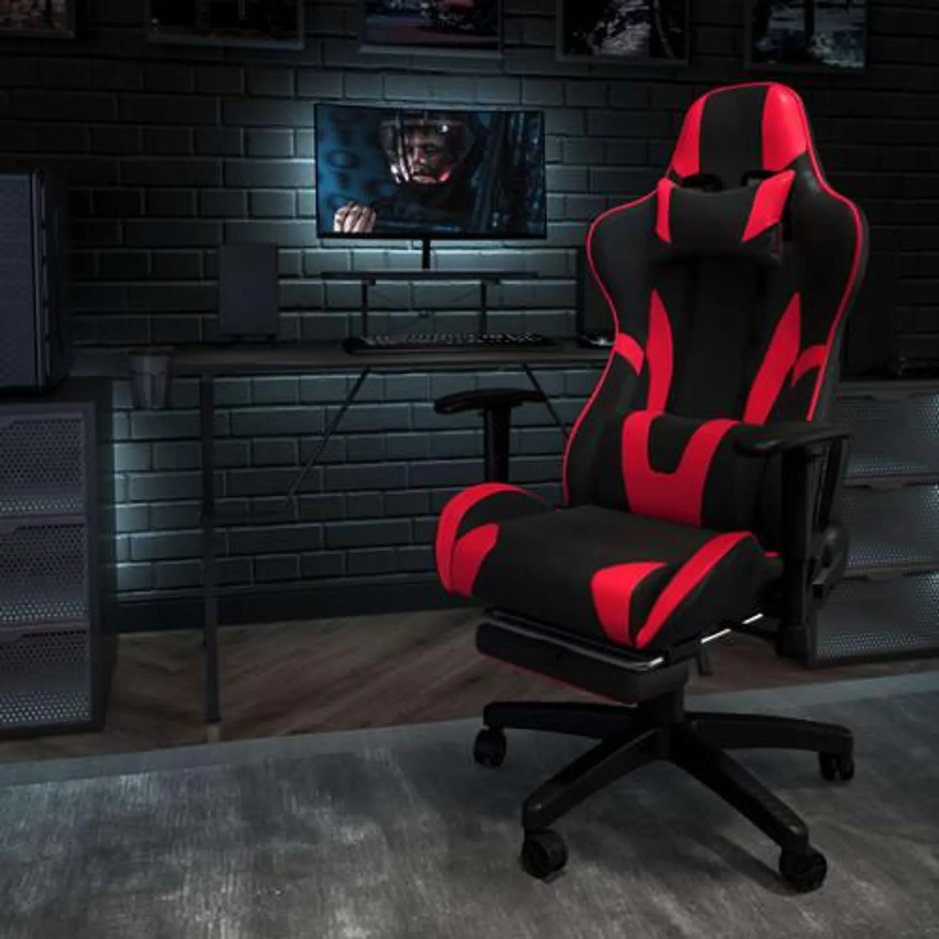 X30 Gaming Chair Racing Office Ergonomic Computer Chair with Fully Reclining Back and Slide-Out Footrest in Red LeatherSoft - CH187230REDGG
