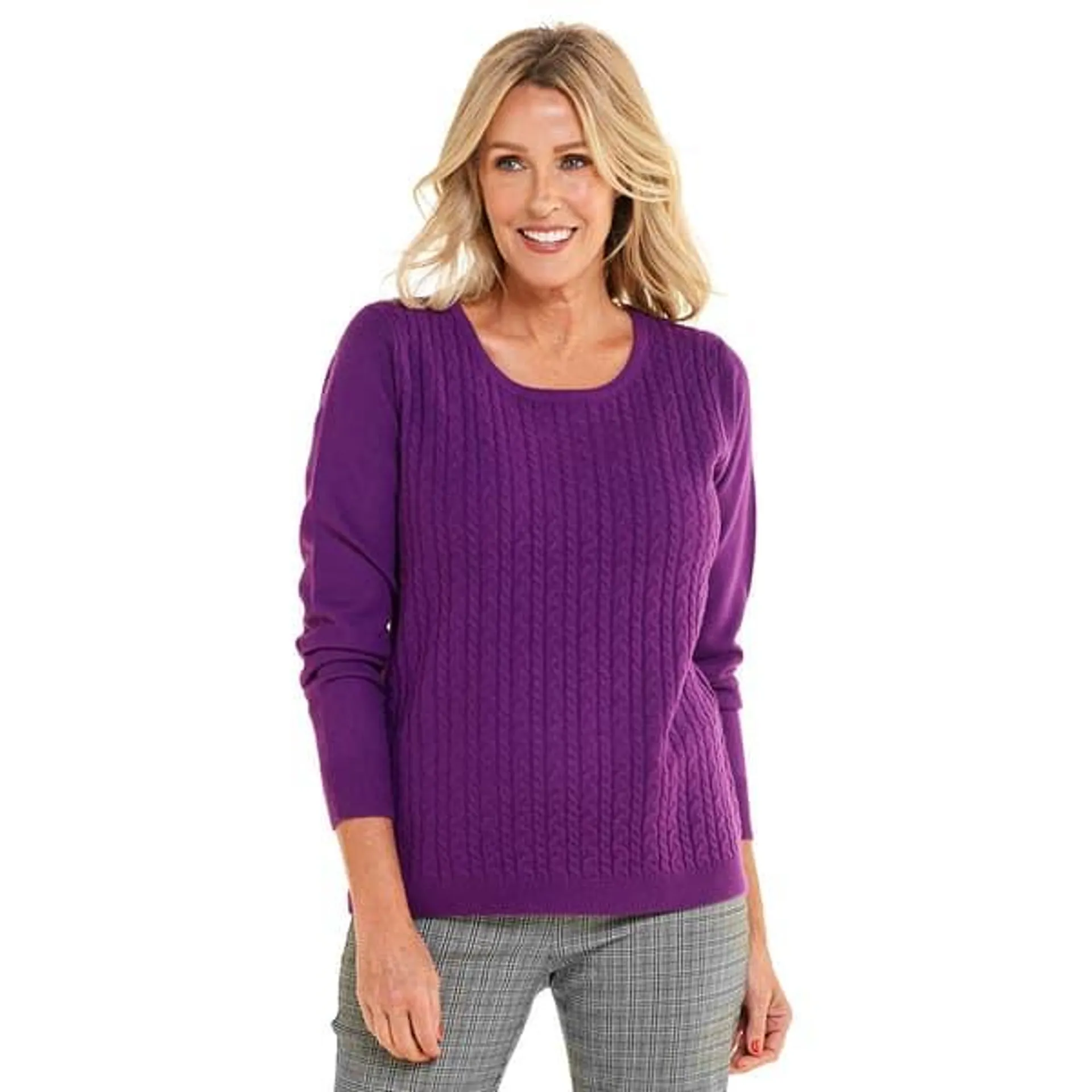 Womens Napa Valley Long Sleeve Cabled Soft Acrylic Sweater