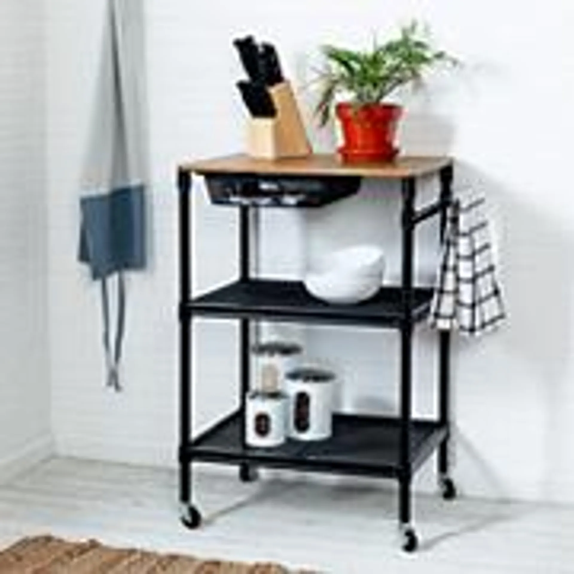 Honey-Can-Do 36" Kitchen Cart with Wheels, Storage Drawer and Handle - Black