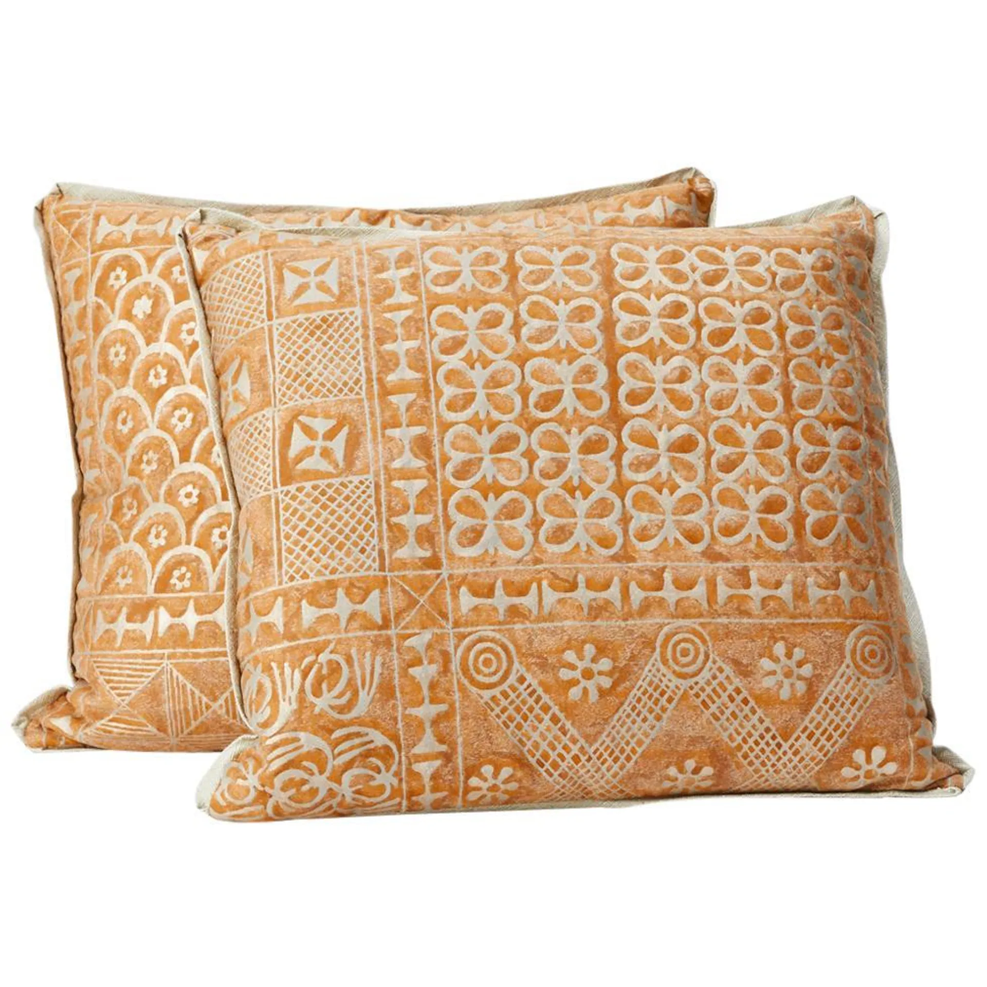 Pair of Fortuny Fabric Cushions in the Ashanti Pattern