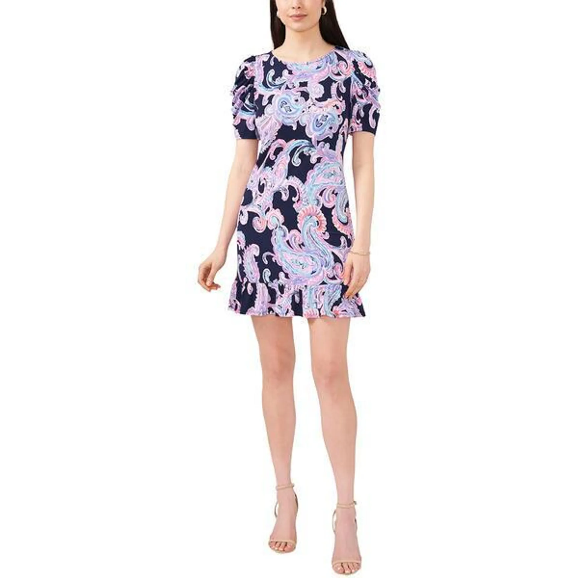 Petite MSK Puff Sleeve Paisley Sheath Dress