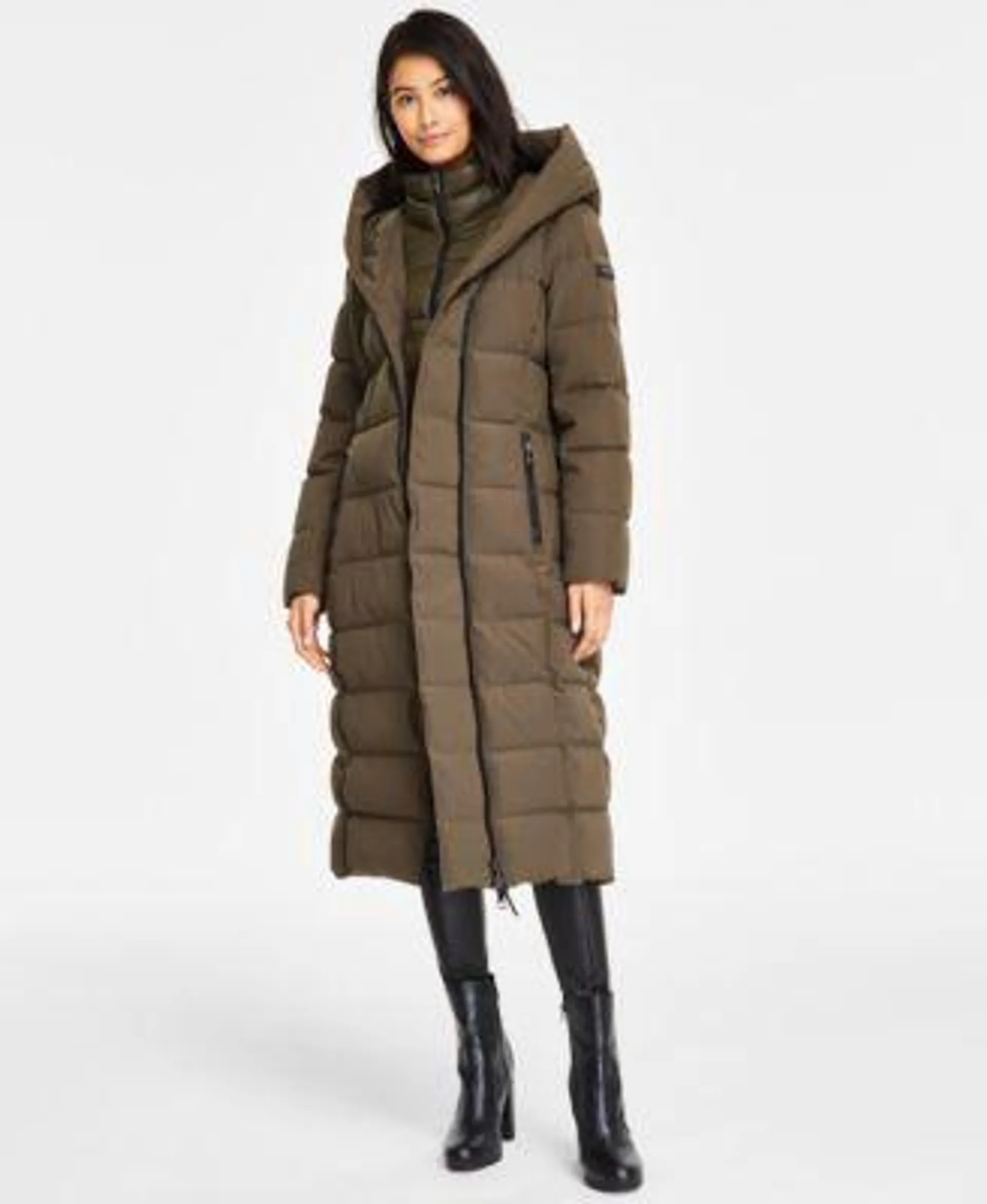 Women's Bibbed Shawl Collar Hooded Puffer Coat