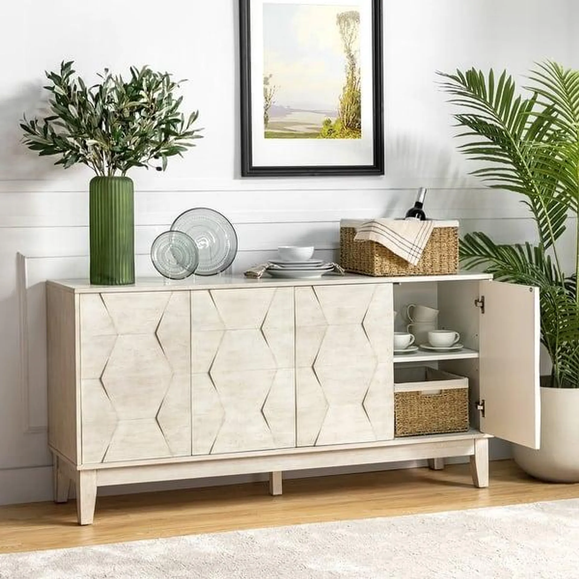 Silakan Modern Multifunctional 4-Door Sideboard with Solid Wood Legs by HULALA HOME