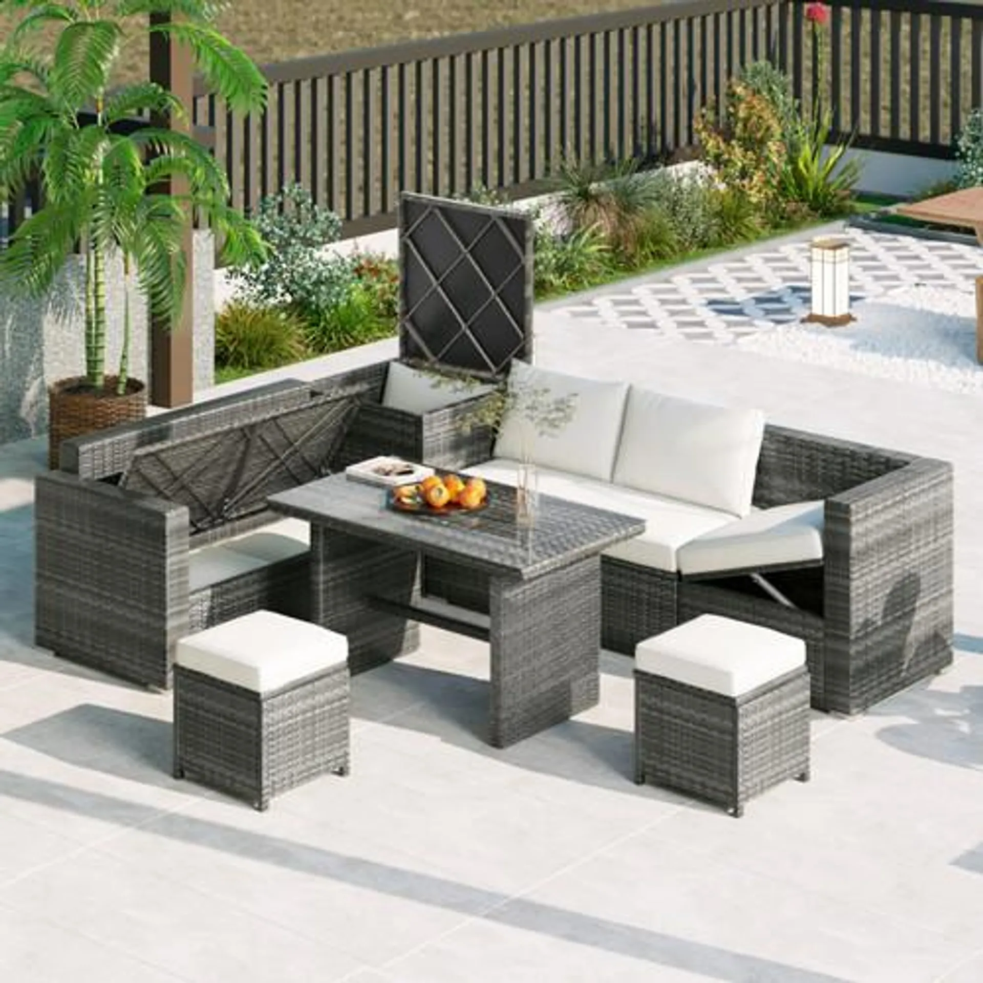 6-Piece PE Rattan Wicker Outdoor Set in Beige