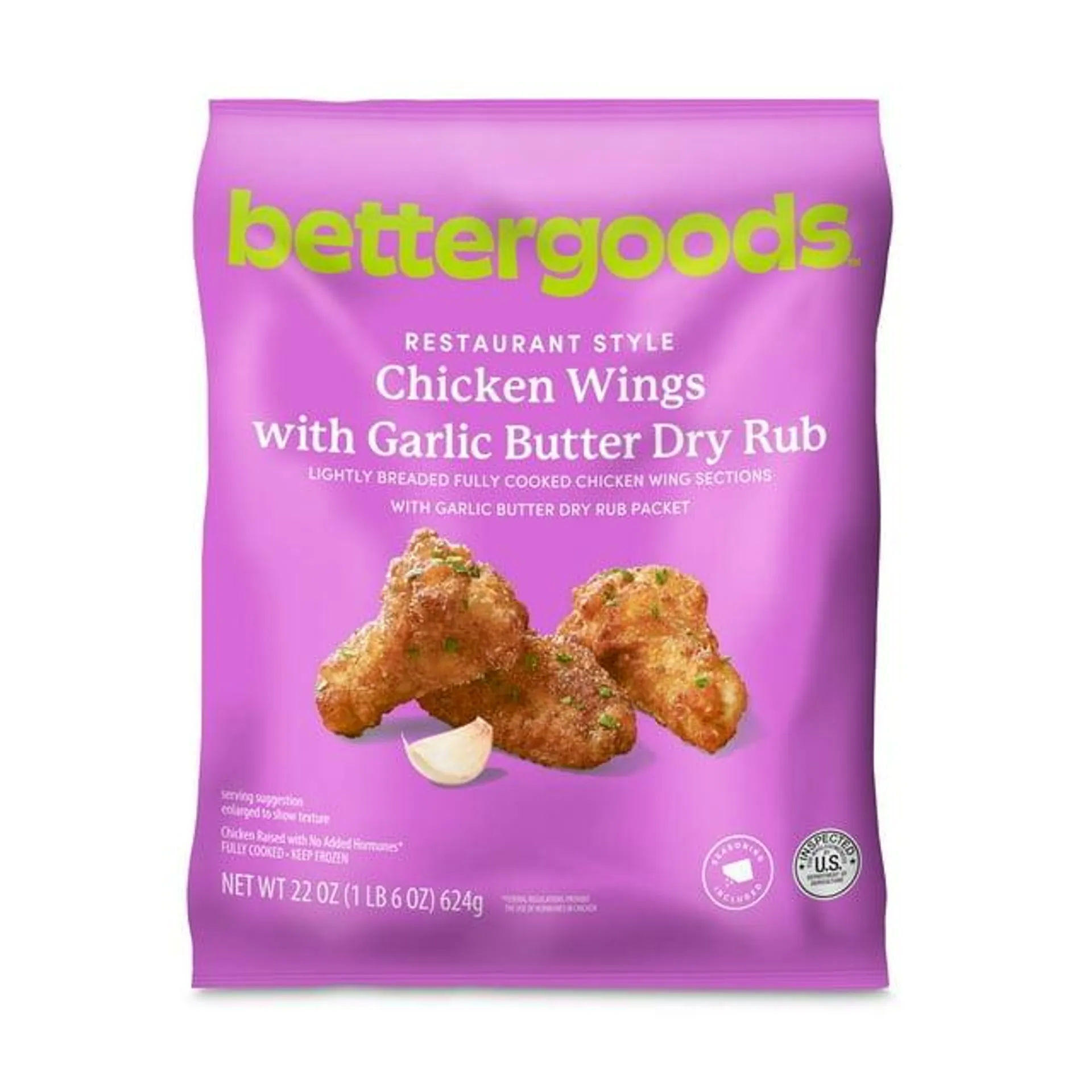 bettergoods Chicken Wings with Garlic Butter Dry Rub, 22 oz (Frozen)