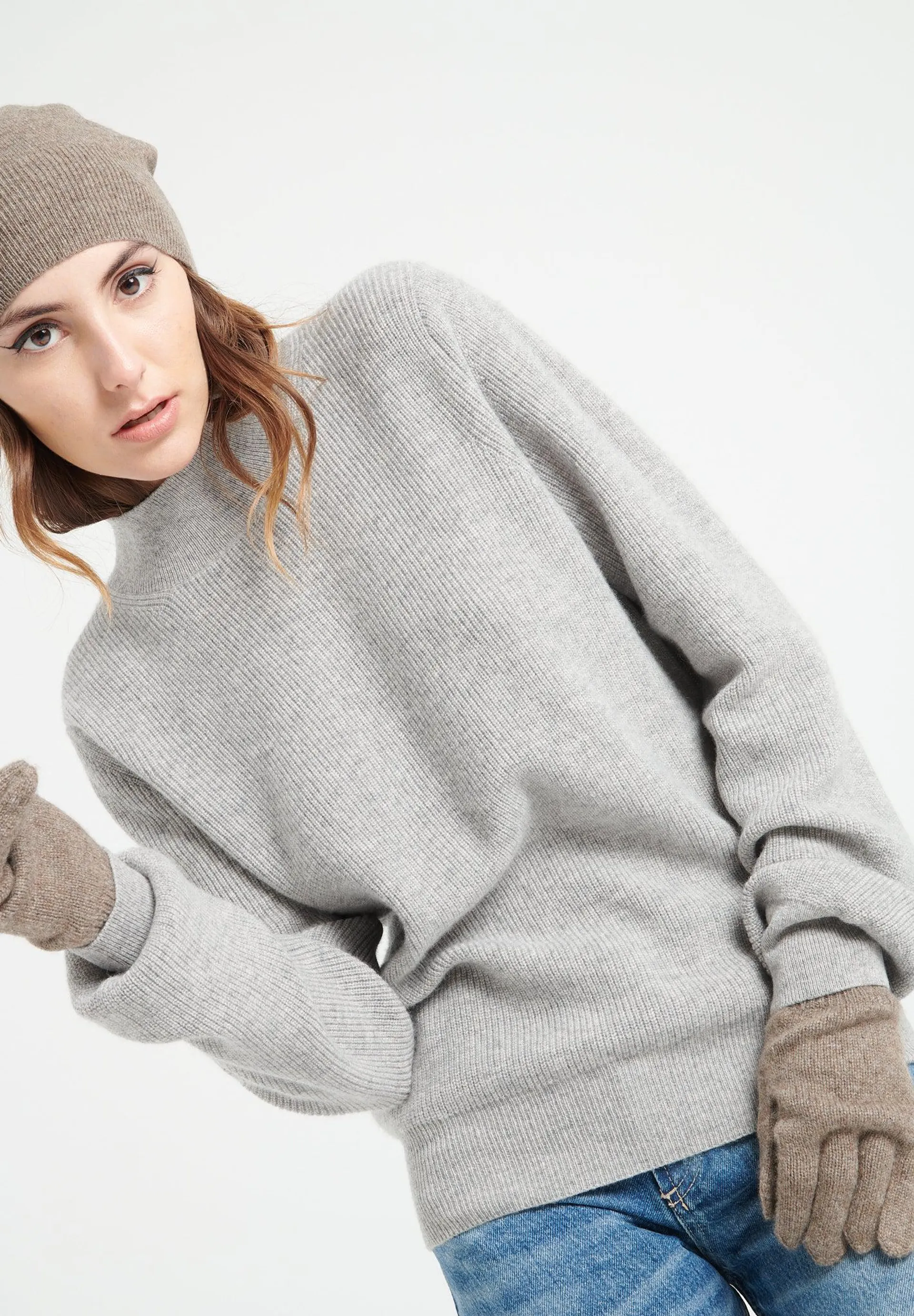 Pure Cashmere Rib Knit High Neck Sweater (Mia 1)