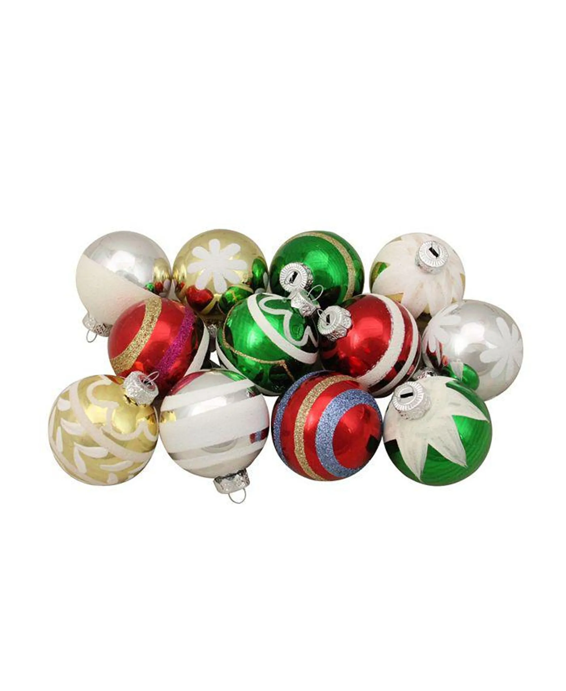 12ct Shiny Vintage Striped Glass Ball Christmas Ornaments 2.25"