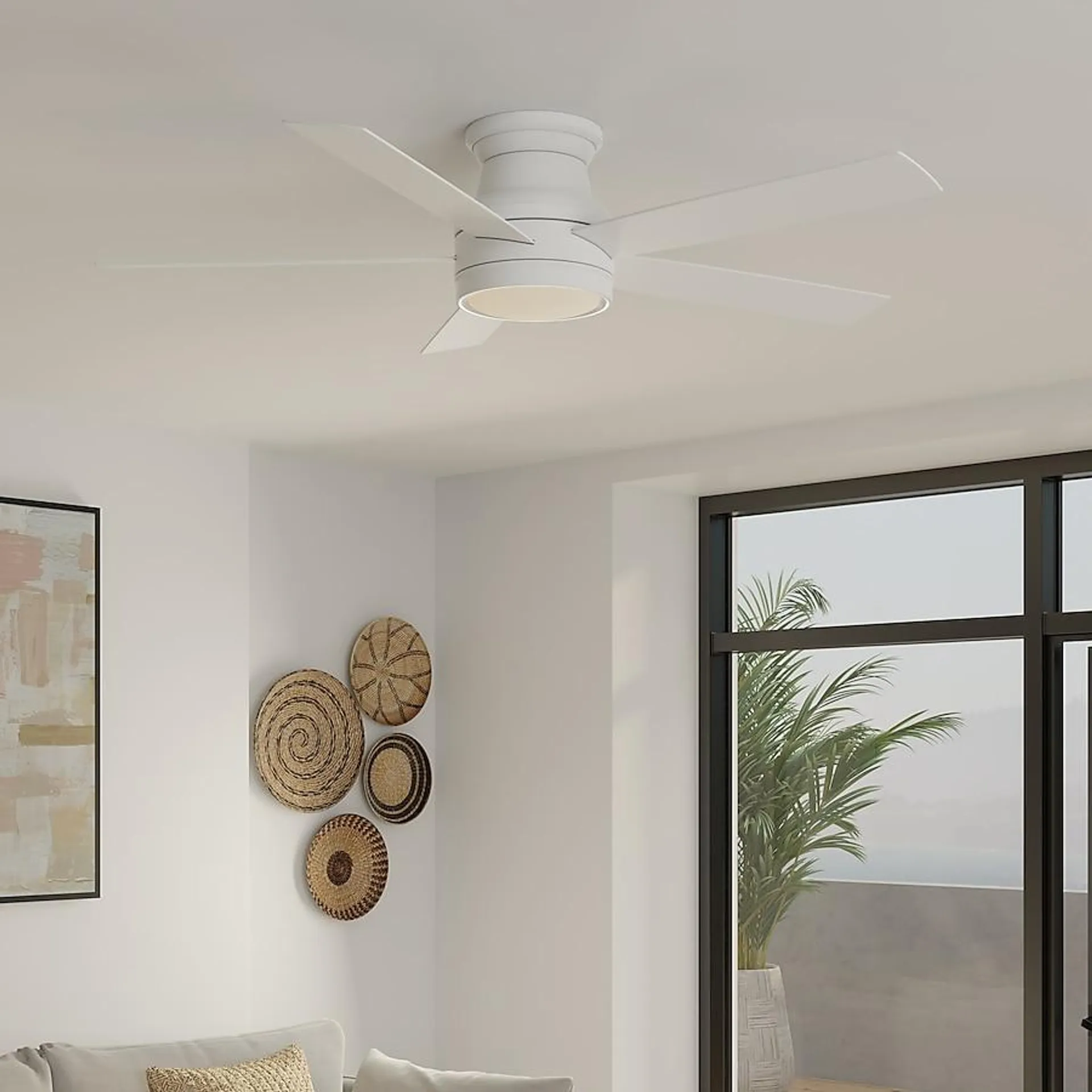 Harbor Breeze Calverton 52-in White with White/Driftwood Blades Color-changing Indoor Flush Mount Ceiling Fan with Light and Remote (5-Blade)