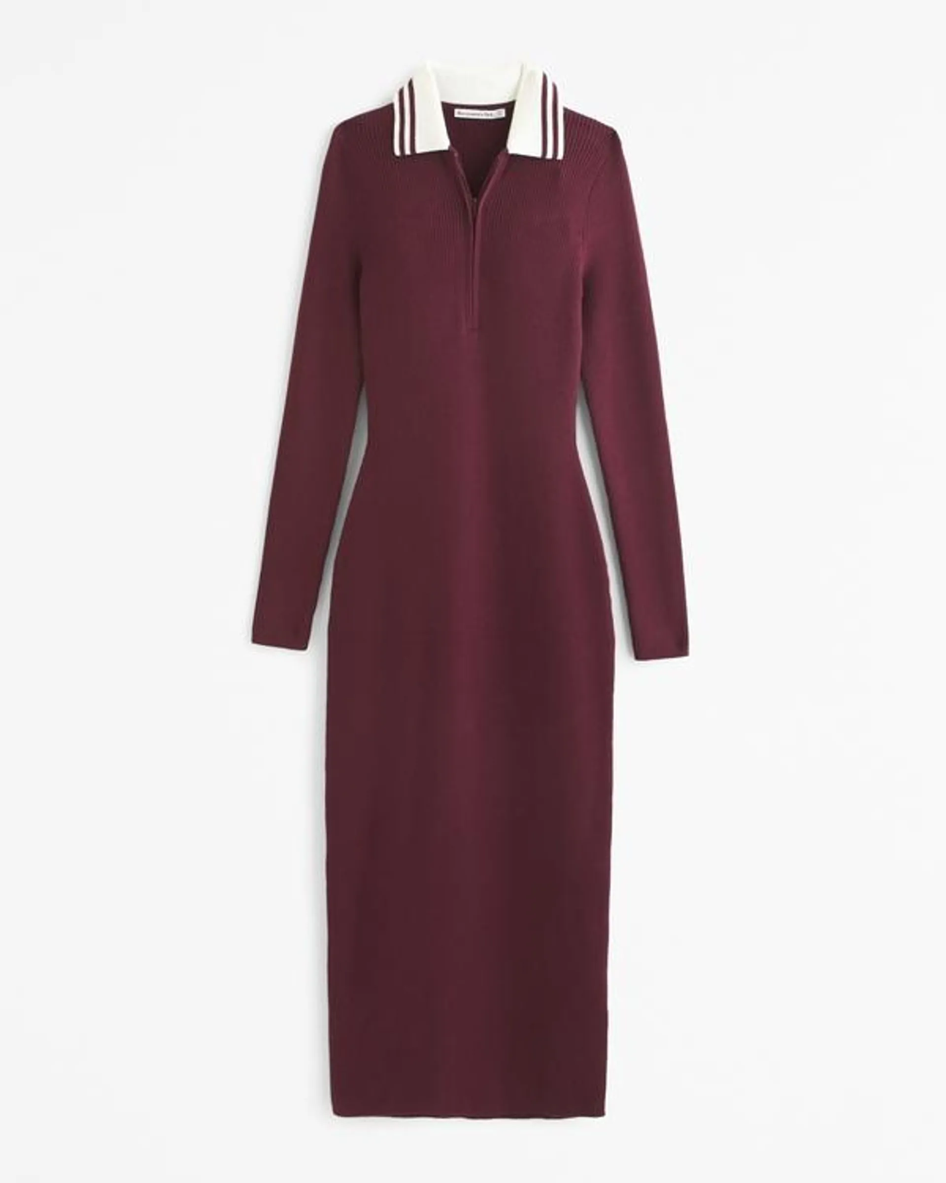 Long-Sleeve Half-Zip Maxi Sweater Dress