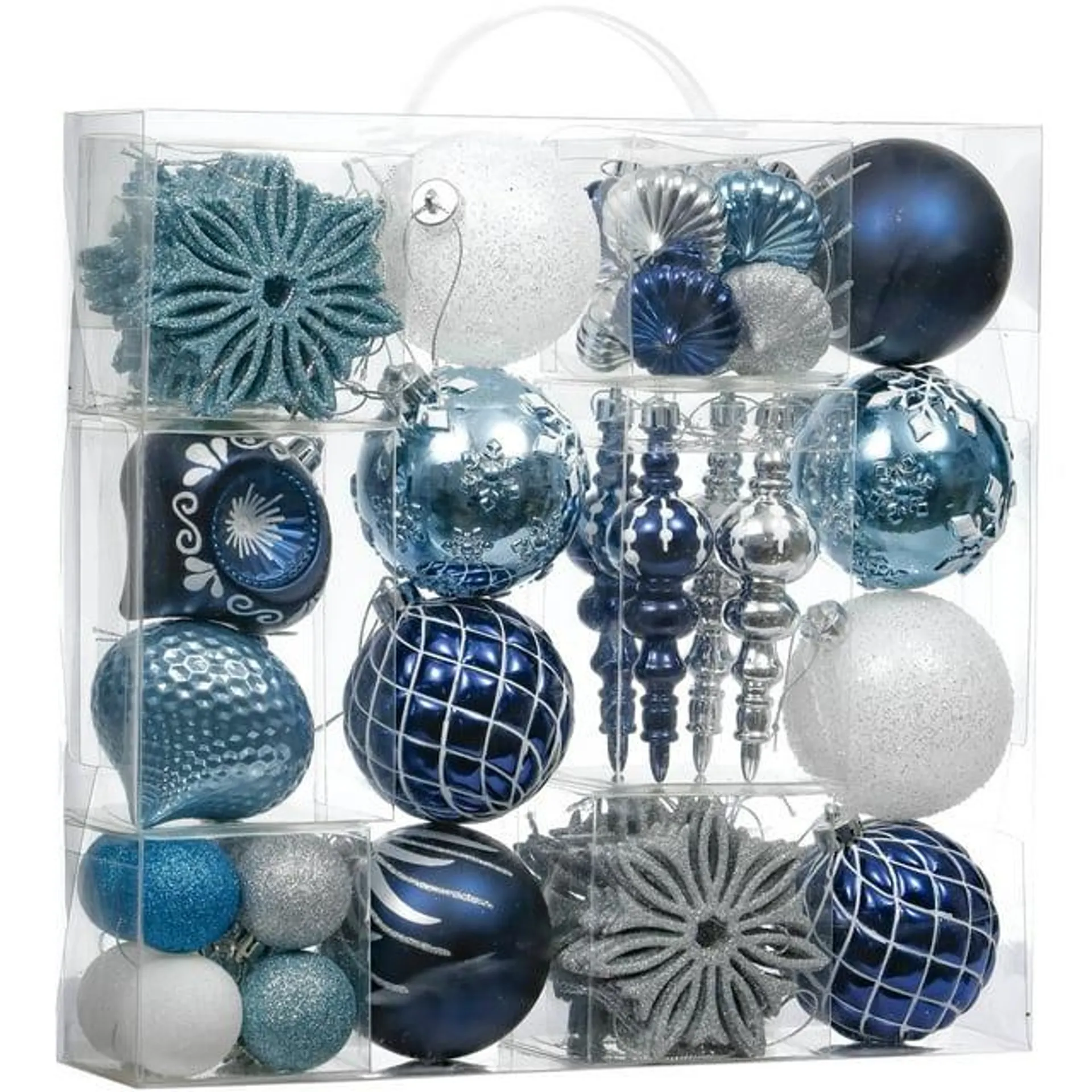 Valery Madelyn 70ct Christmas Ornaments Decorations, Shatterproof Assorted Christmas Tree Ball Ornaments Set, Silver and Blue Value Pack Hanging Ornaments for Xmas Holiday Decor (Winter Wishes)