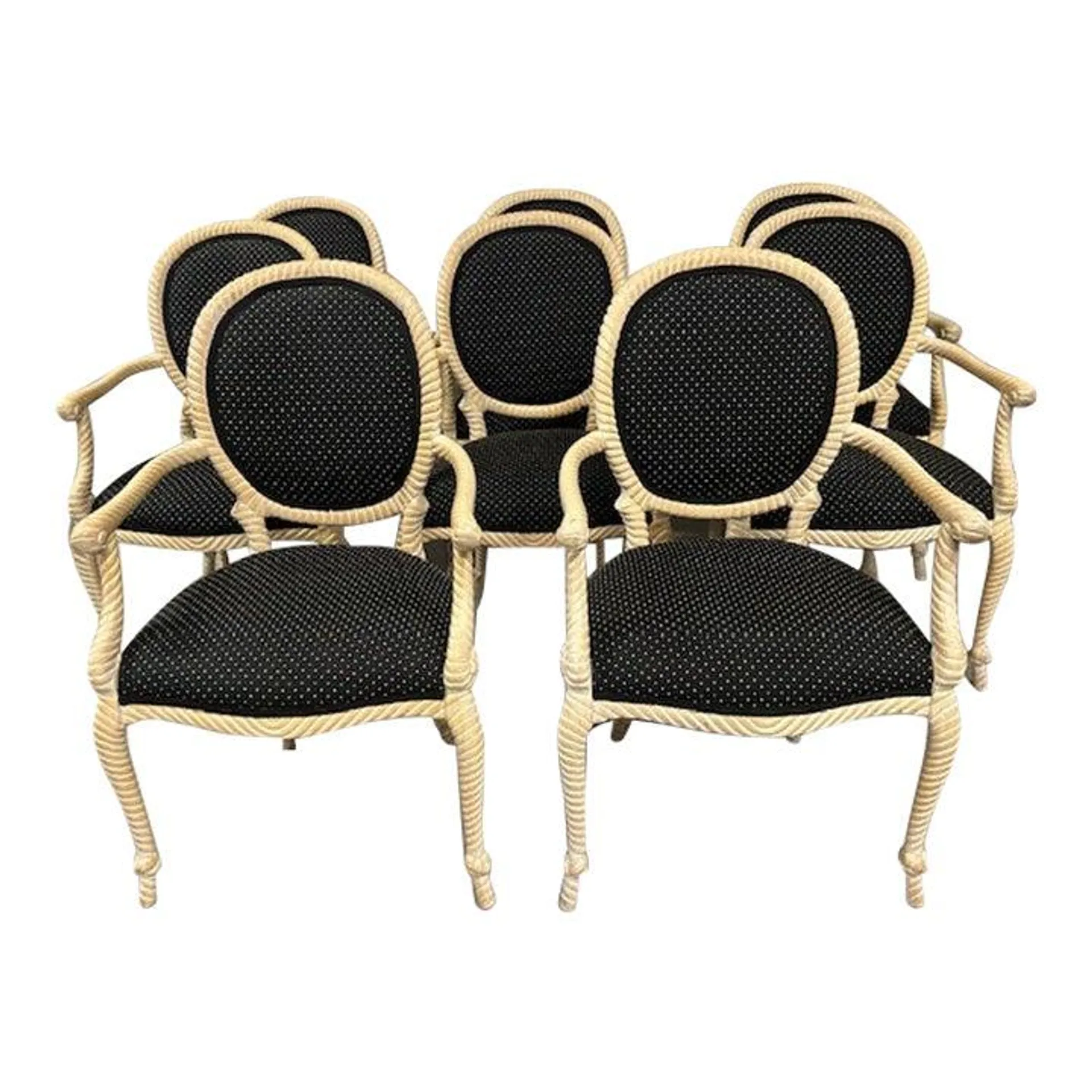 20th Century Carved Faux Rope Napoleon III Style Chairs, Set of 8