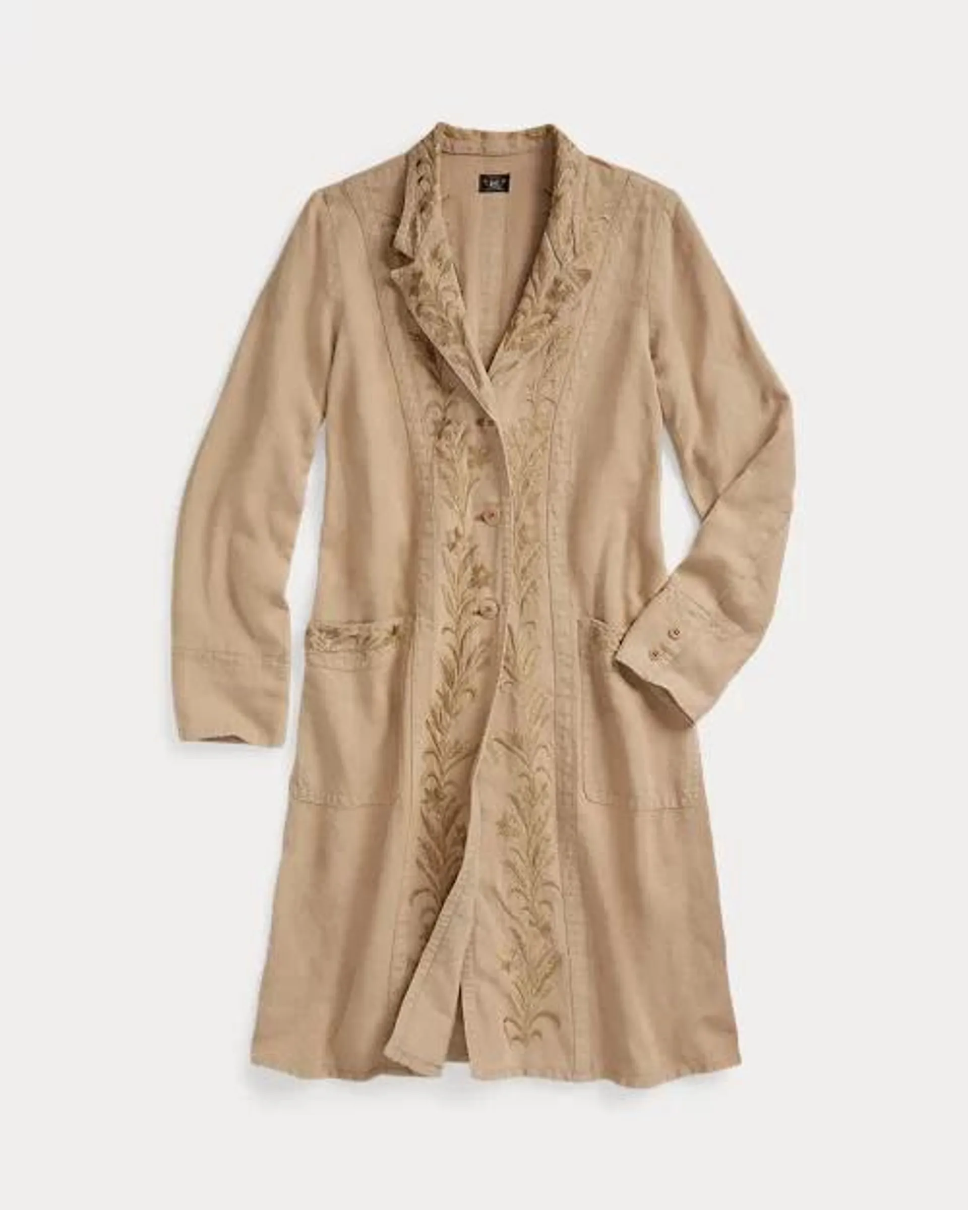 Embroidered Linen Duster Jacket