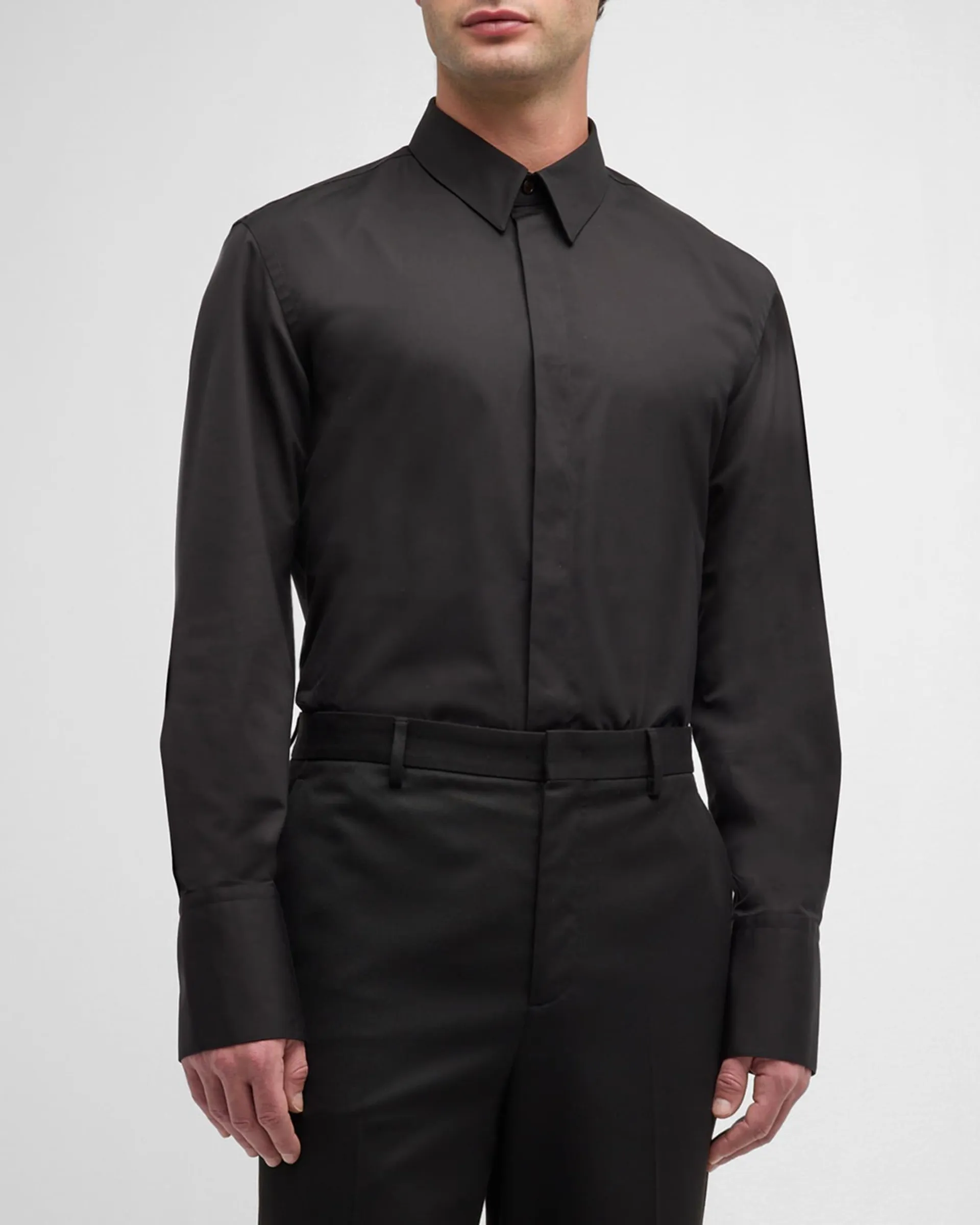 Men's Solid Concealed-Button Sport Shirt