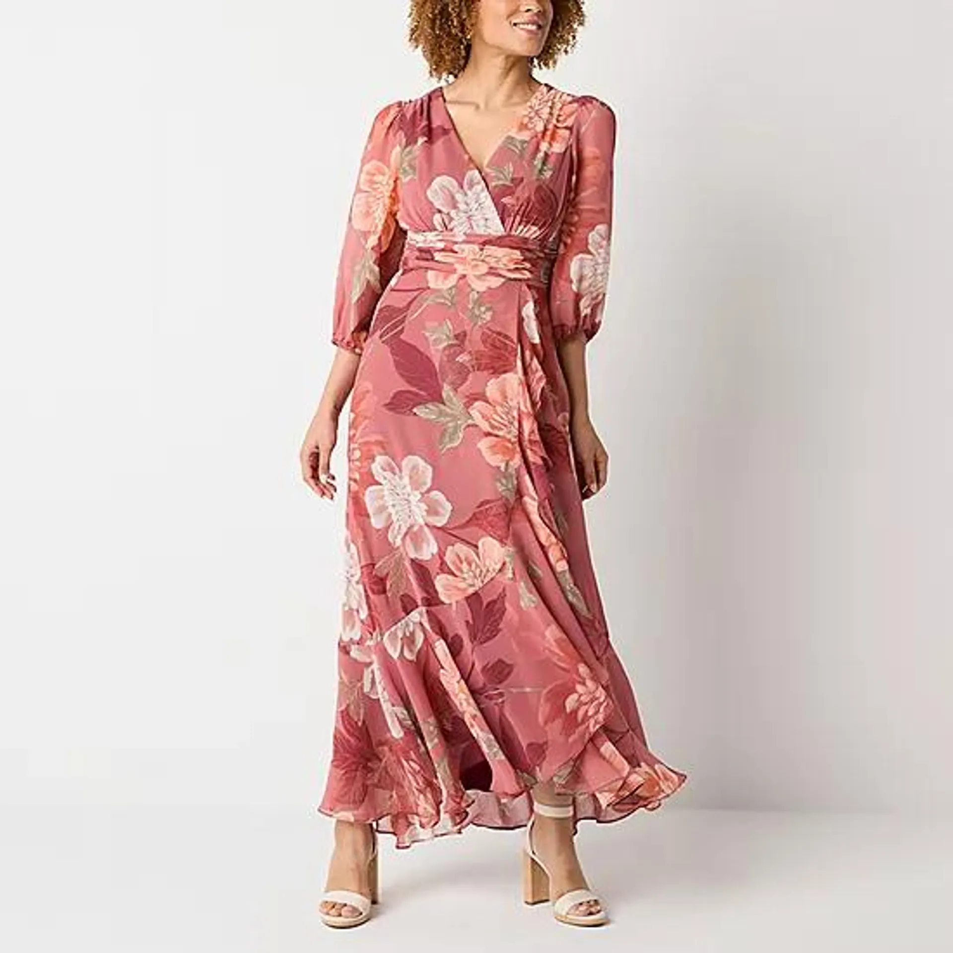 new! Danny & Nicole 3/4 Sleeve Floral Maxi Dress