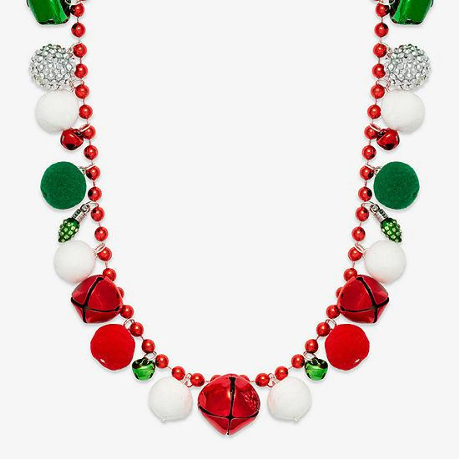 Mixit Holiday Pom Pom Charm Cubic Zirconia 30 Inch Bead Bell Beaded Necklace