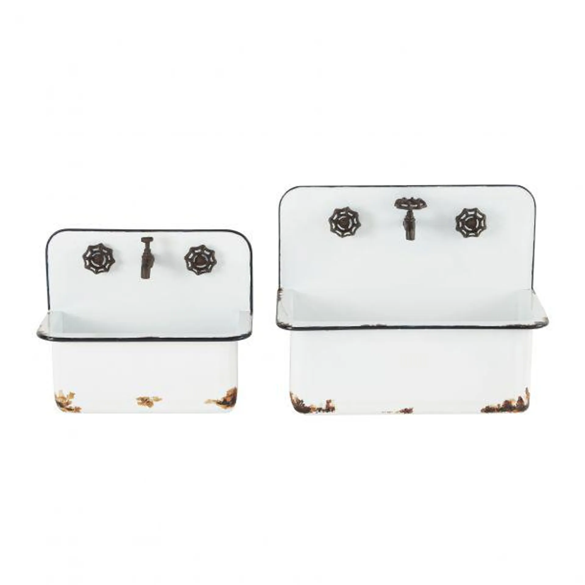 Set of 2 White Metal Farmhouse Planter, 17", 13"