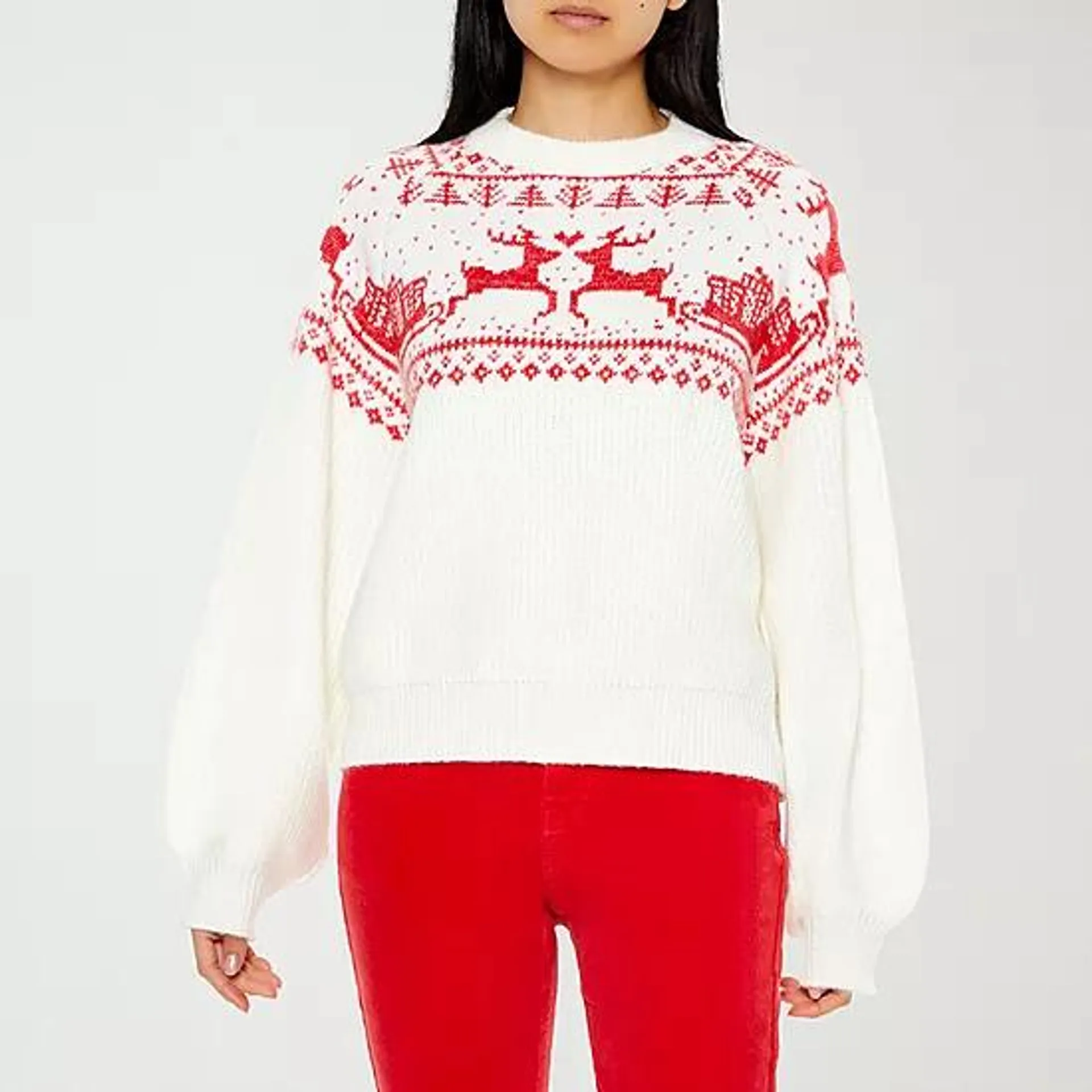 new! Forever 21 Juniors Reindeer Fairisle Womens Crew Neck Long Sleeve Holiday Pullover Sweater