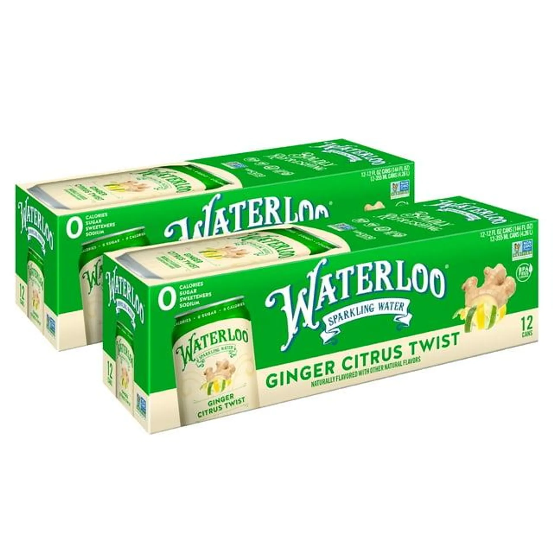 Waterloo Sparkling Water, Ginger Citrus Twist, 12 fl oz, 24 Pack Cans