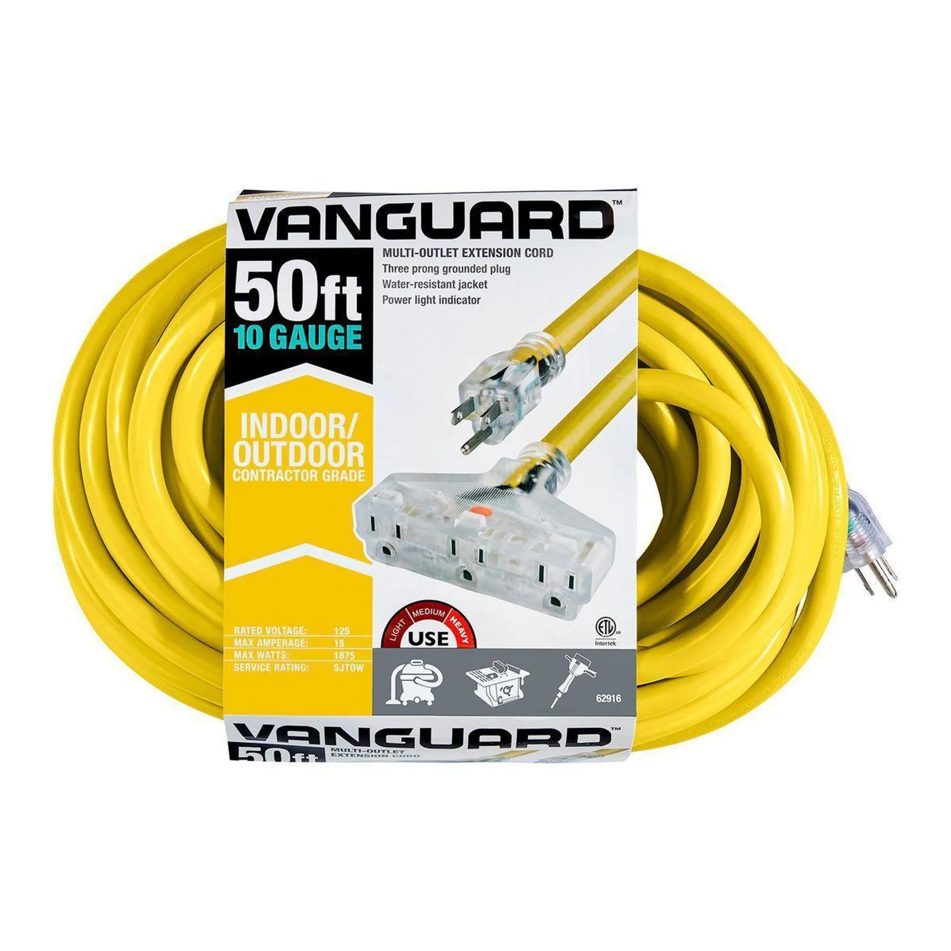 50 ft. x 10/3 Gauge Triple Tap Extension Cord, Yellow