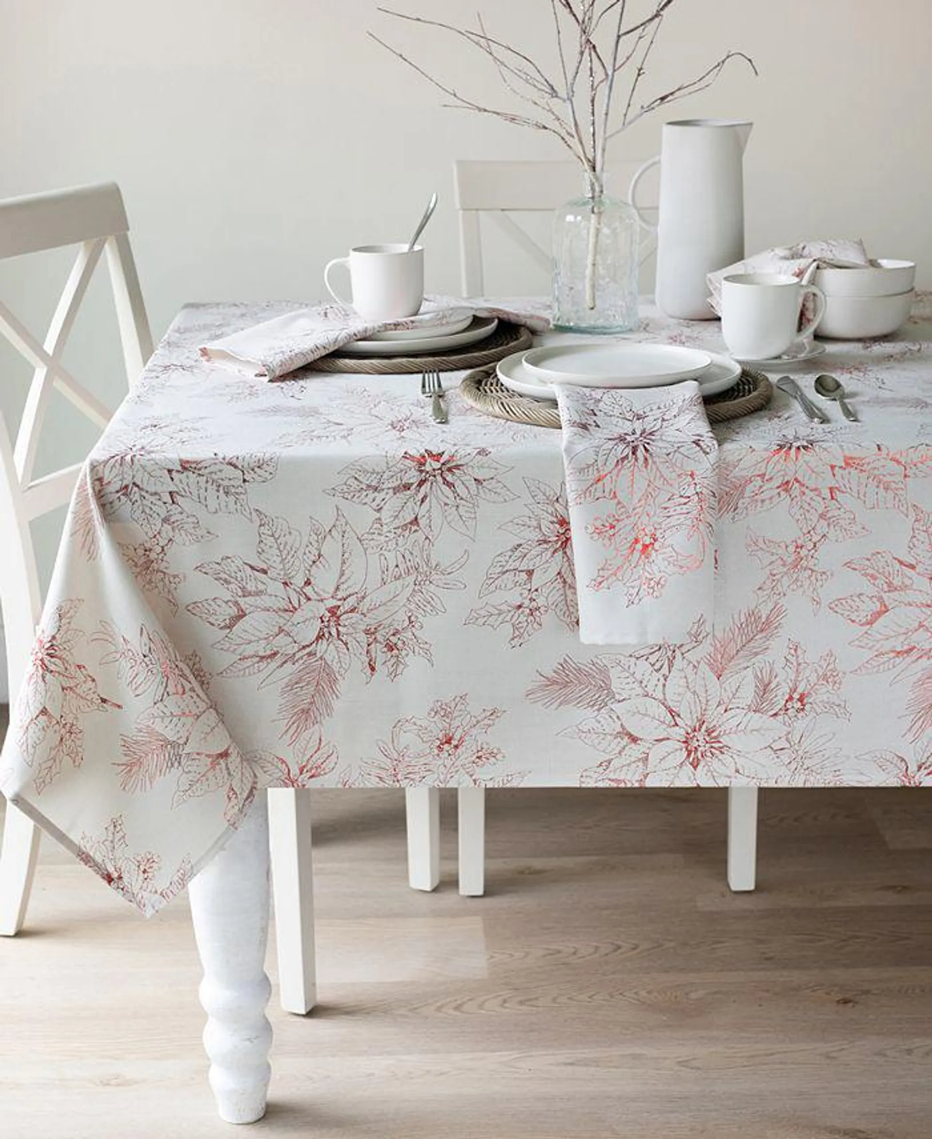 Glistening Poinsettias Metallic-Print Tablecloth, 60" x 102"