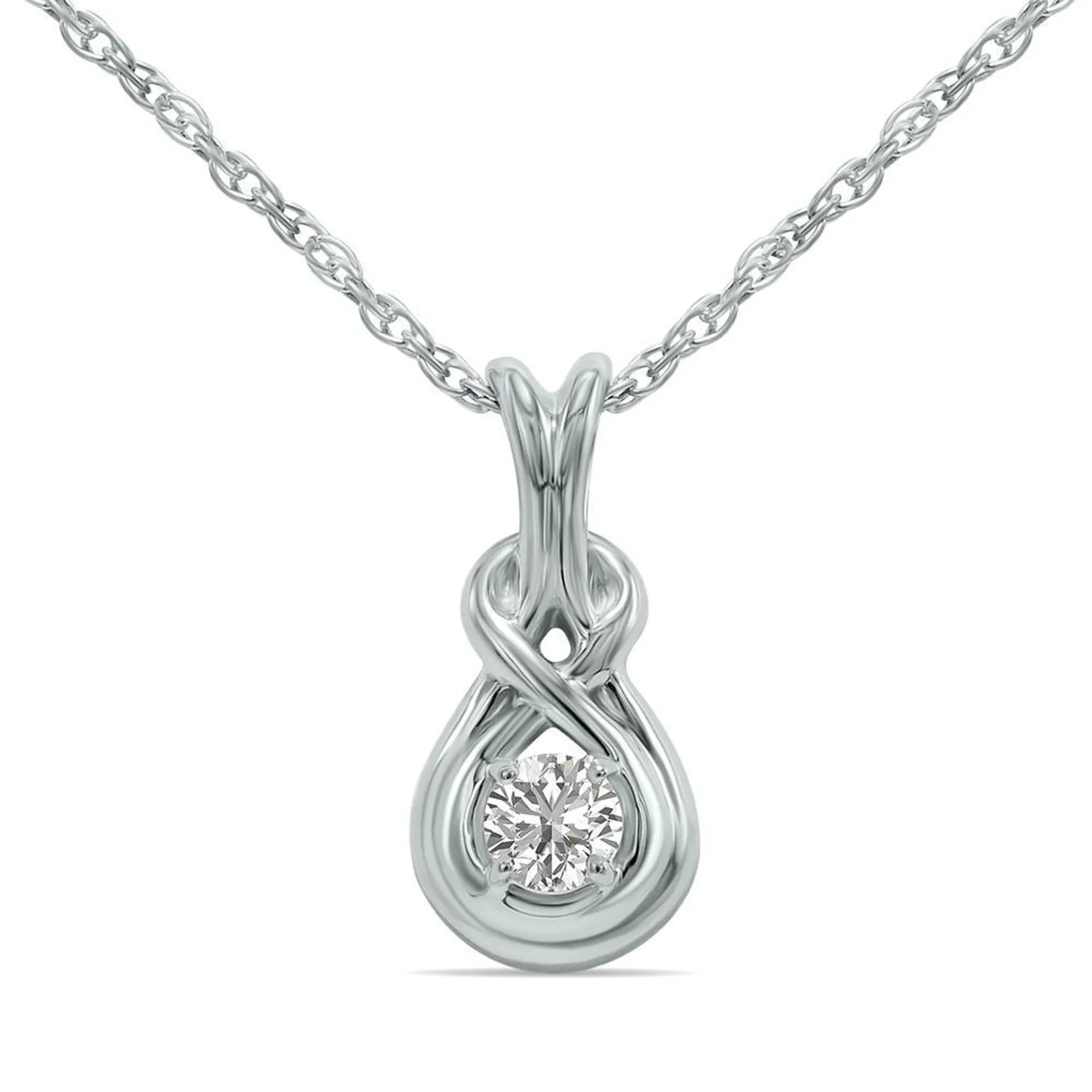 szul.com 1/10 Carat TW Lab Grown Round Diamond Love Knot Solitaire Pendant in .925 Sterling Silver (F-G Color