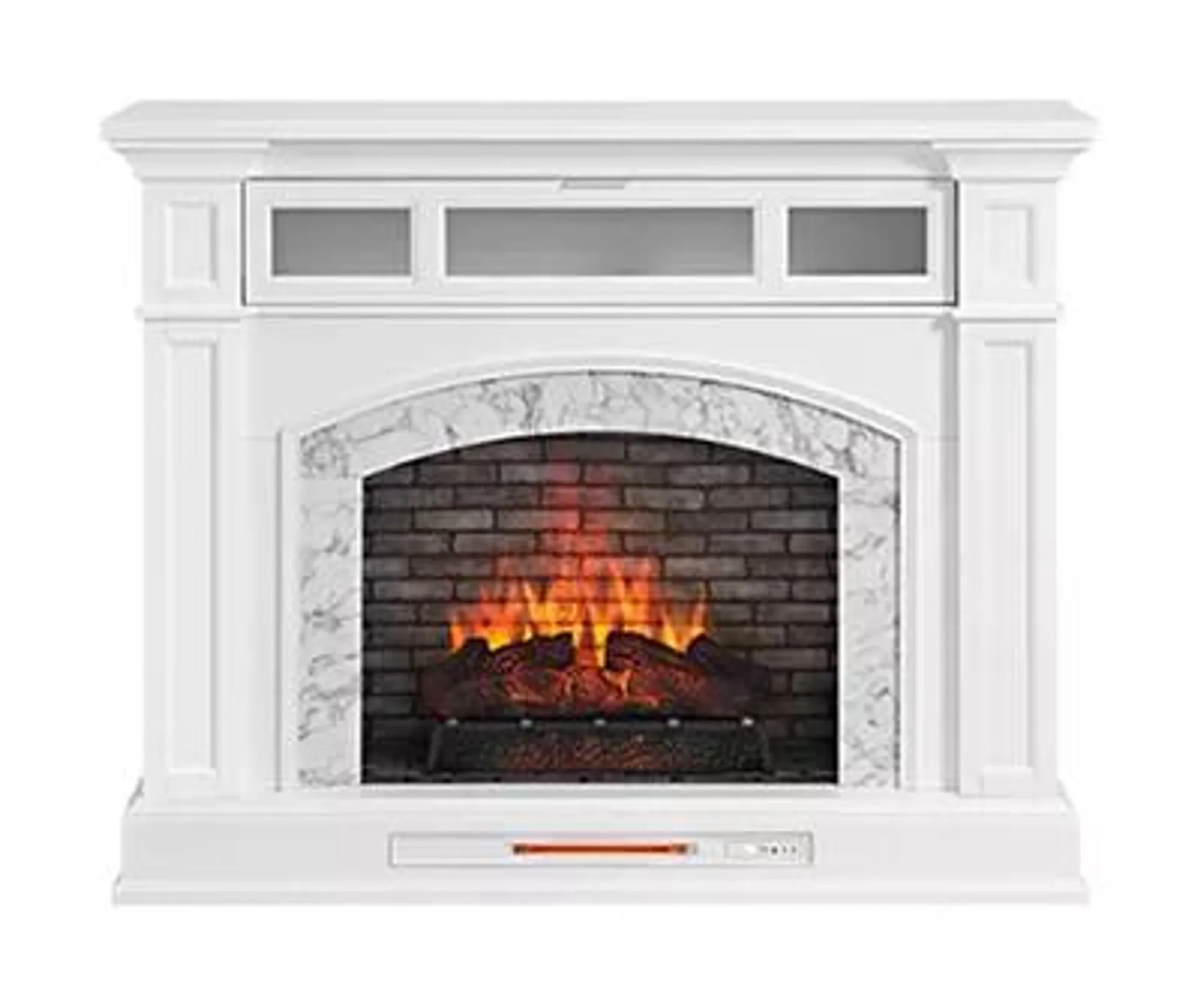 62" White Marble Grand Electric Fireplace Console