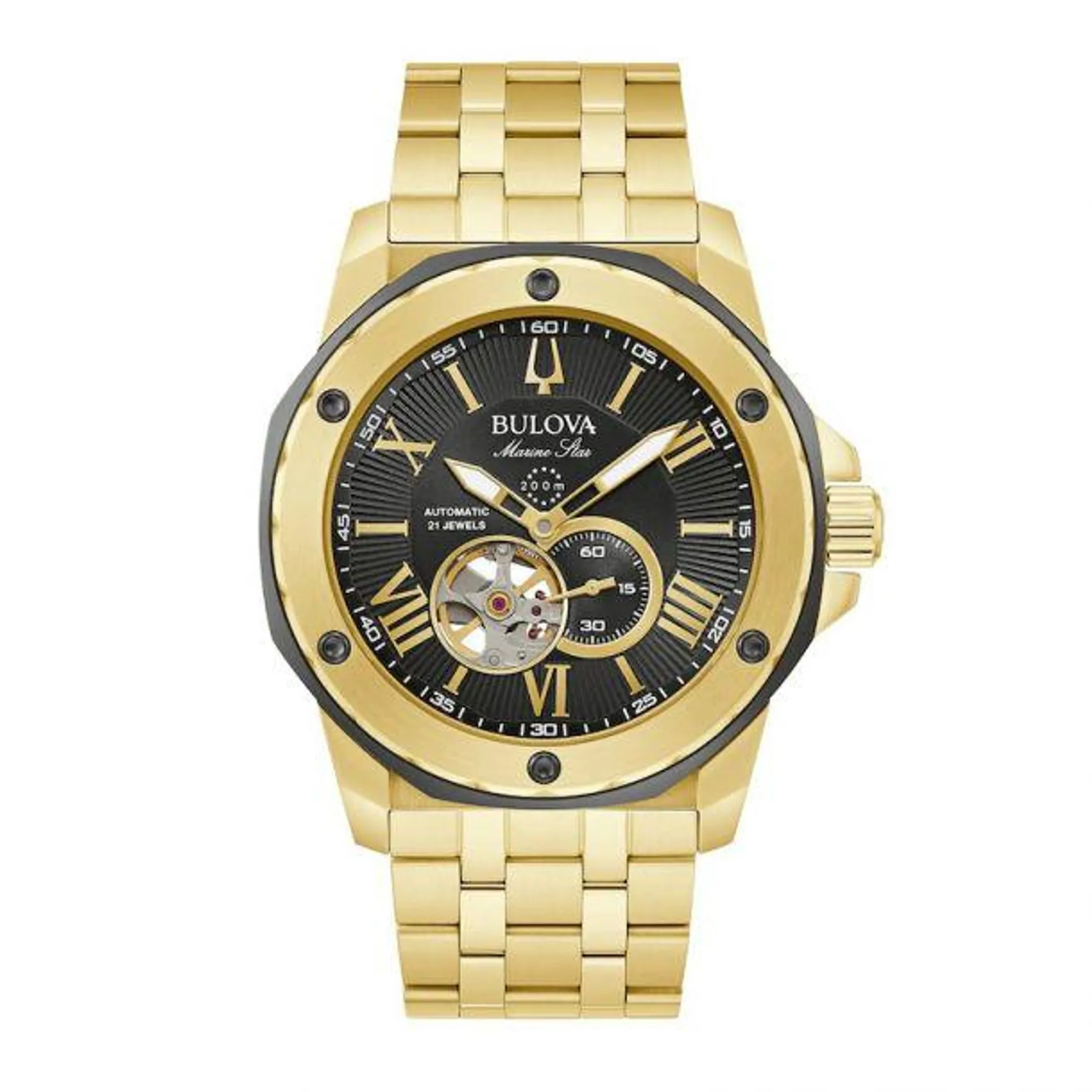 Bulova Men's Automatic Marine Star Gold-Tone Stainless Steel Bracelet Watch 45mm