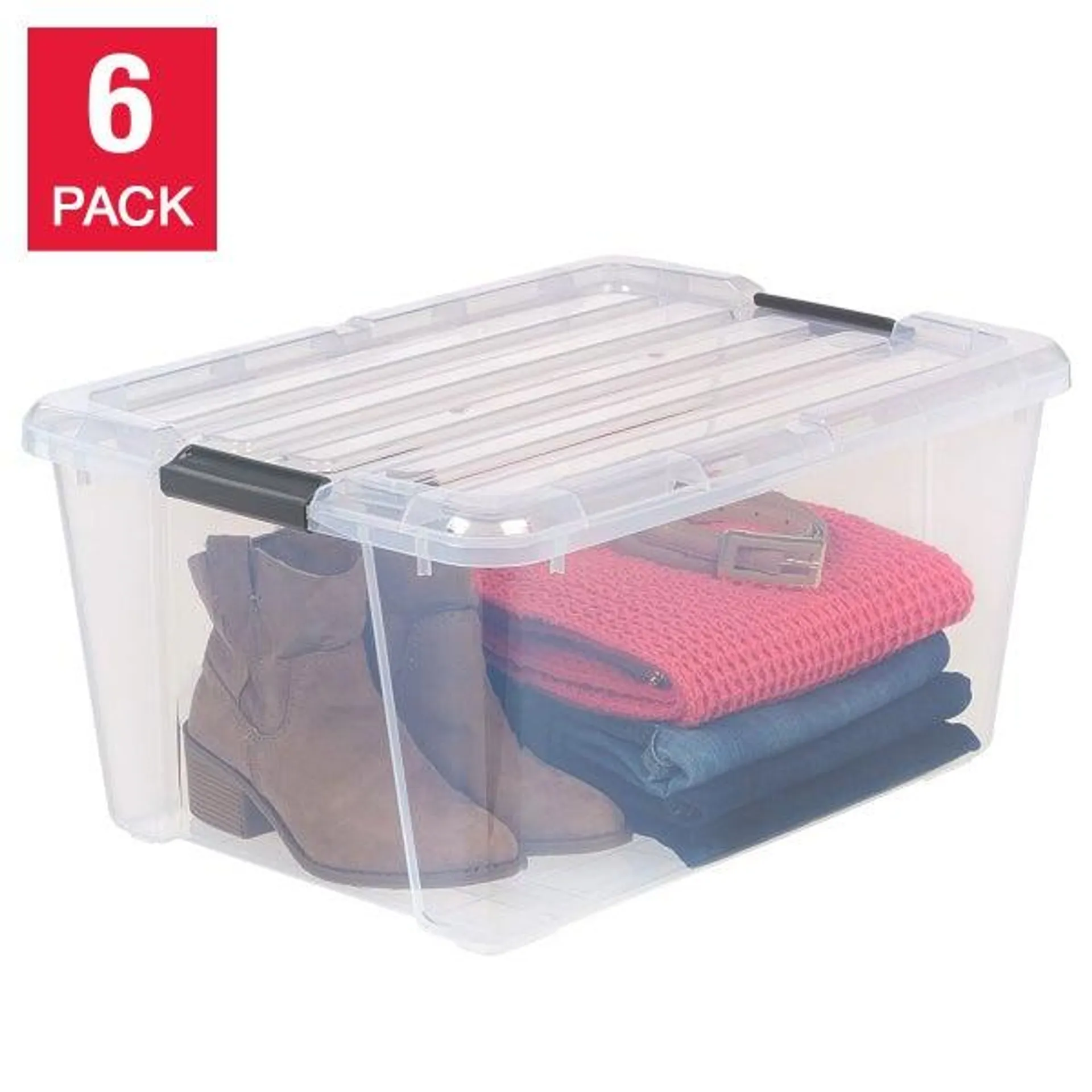 IRIS 45QT Clear Storage Bin with Buckles, 6-pack