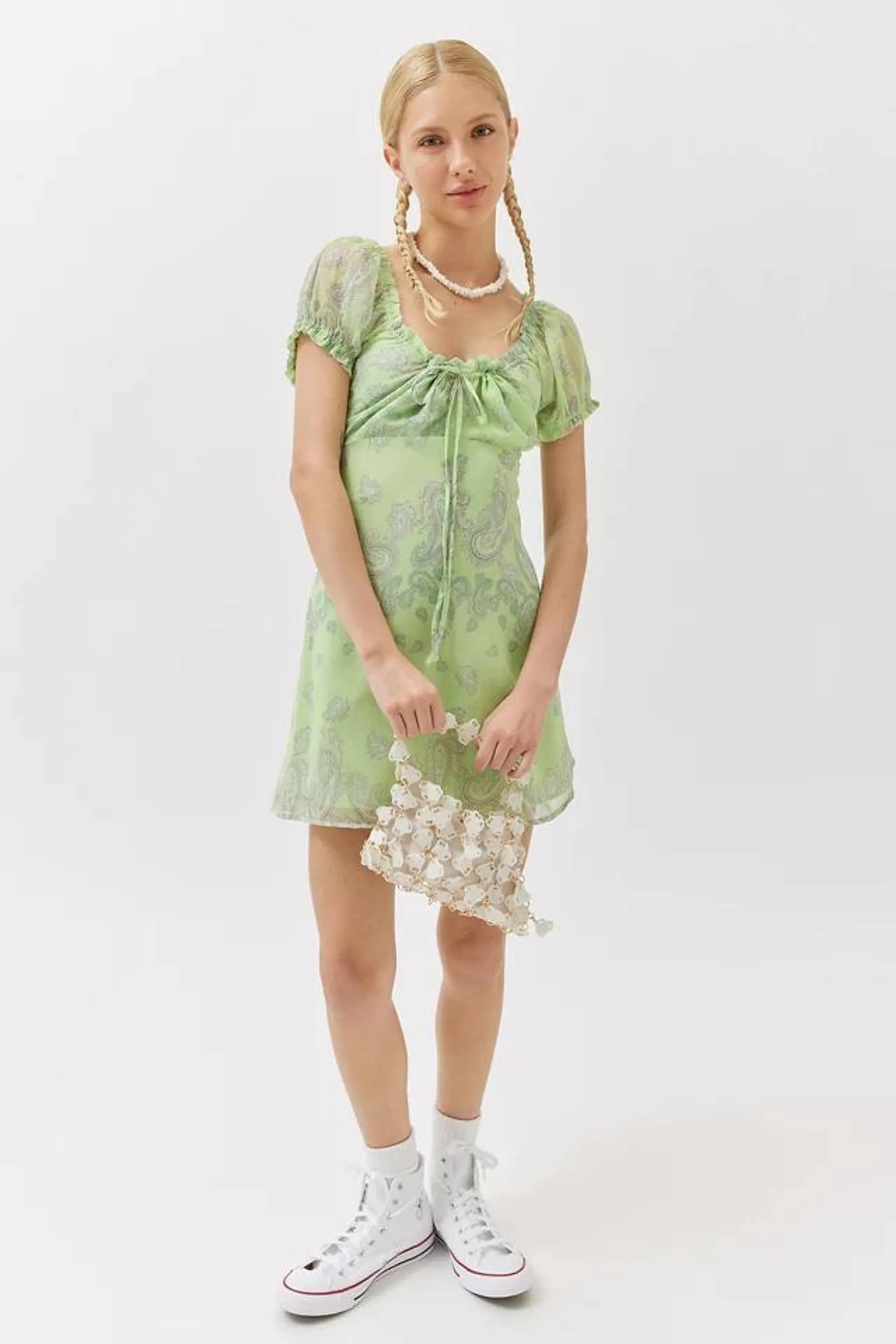 UO Becca Printed Puff Sleeve Mini Dress