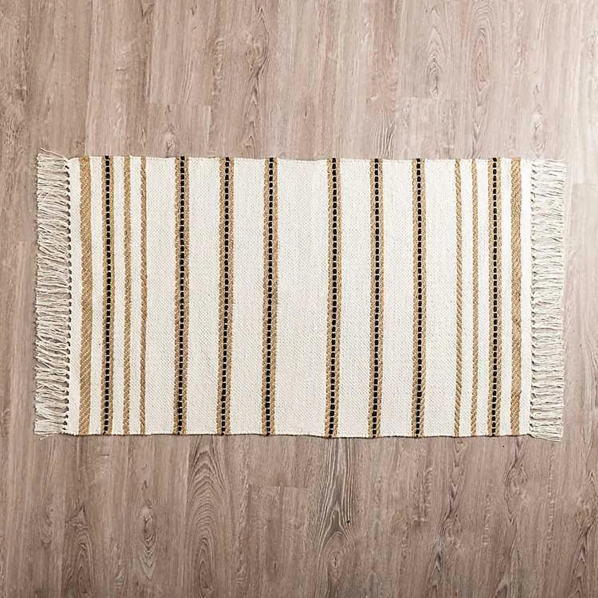 White Cotton and Jute Woven Scatter Rug