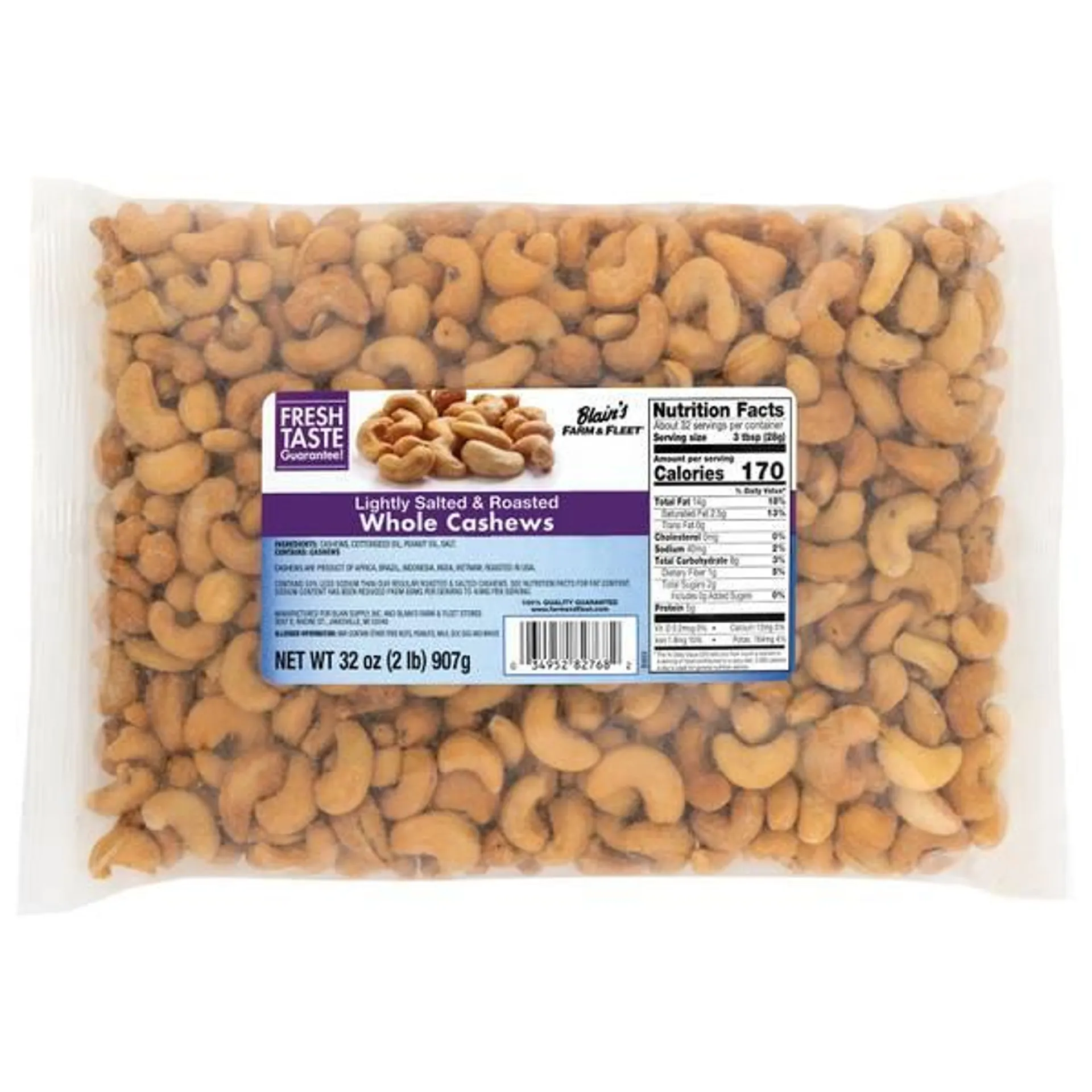 32 oz F&F Roasted and Salted Whole Cashews